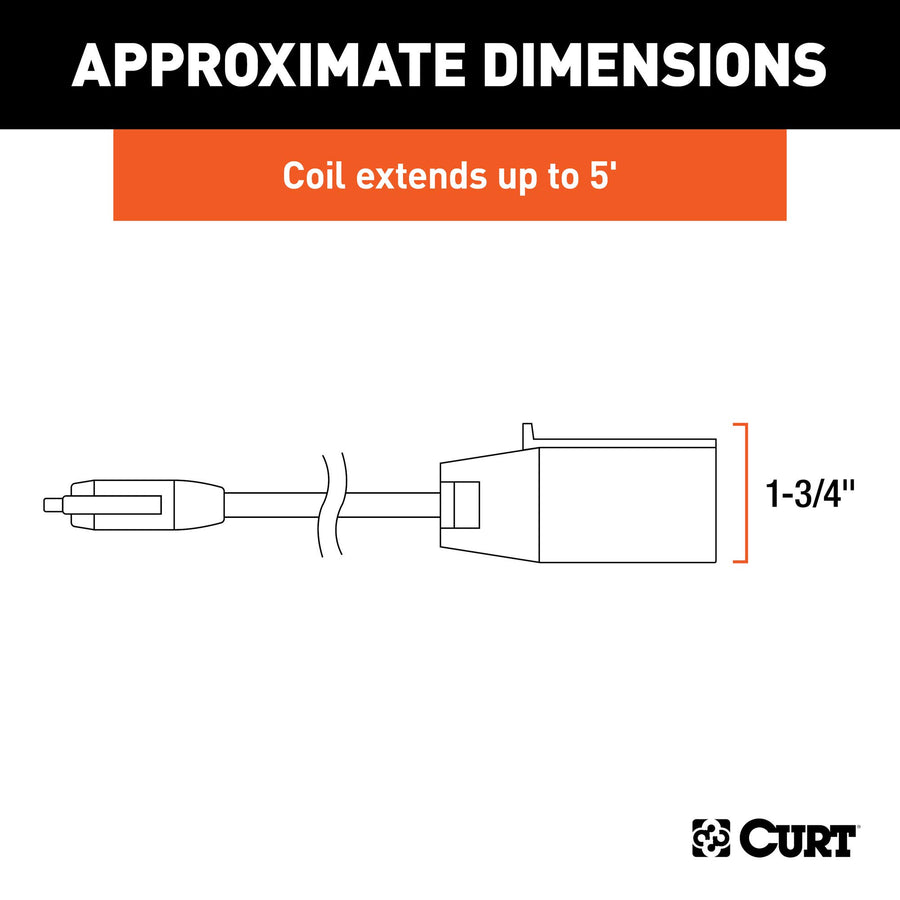CURT 57271 4-Way Flat Trailer Wiring Adapter Extension Harness to 5-Foot 7-Way RV Blade Vehicle-Side