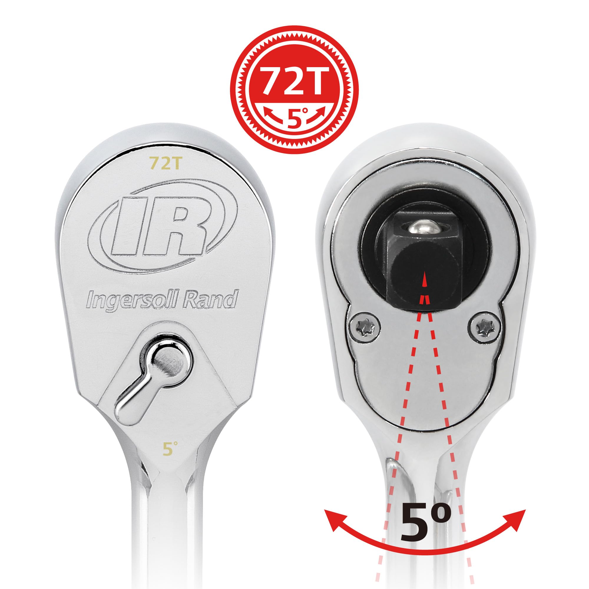 1/4-Inch Drive Ingersoll Rand Ratchet Handle, 72-Tooth, Chrome Vanadium Steel, Mirror-Polish Finish, Sealed Head, Spiral-Machined Ergonomic Handle – 759997