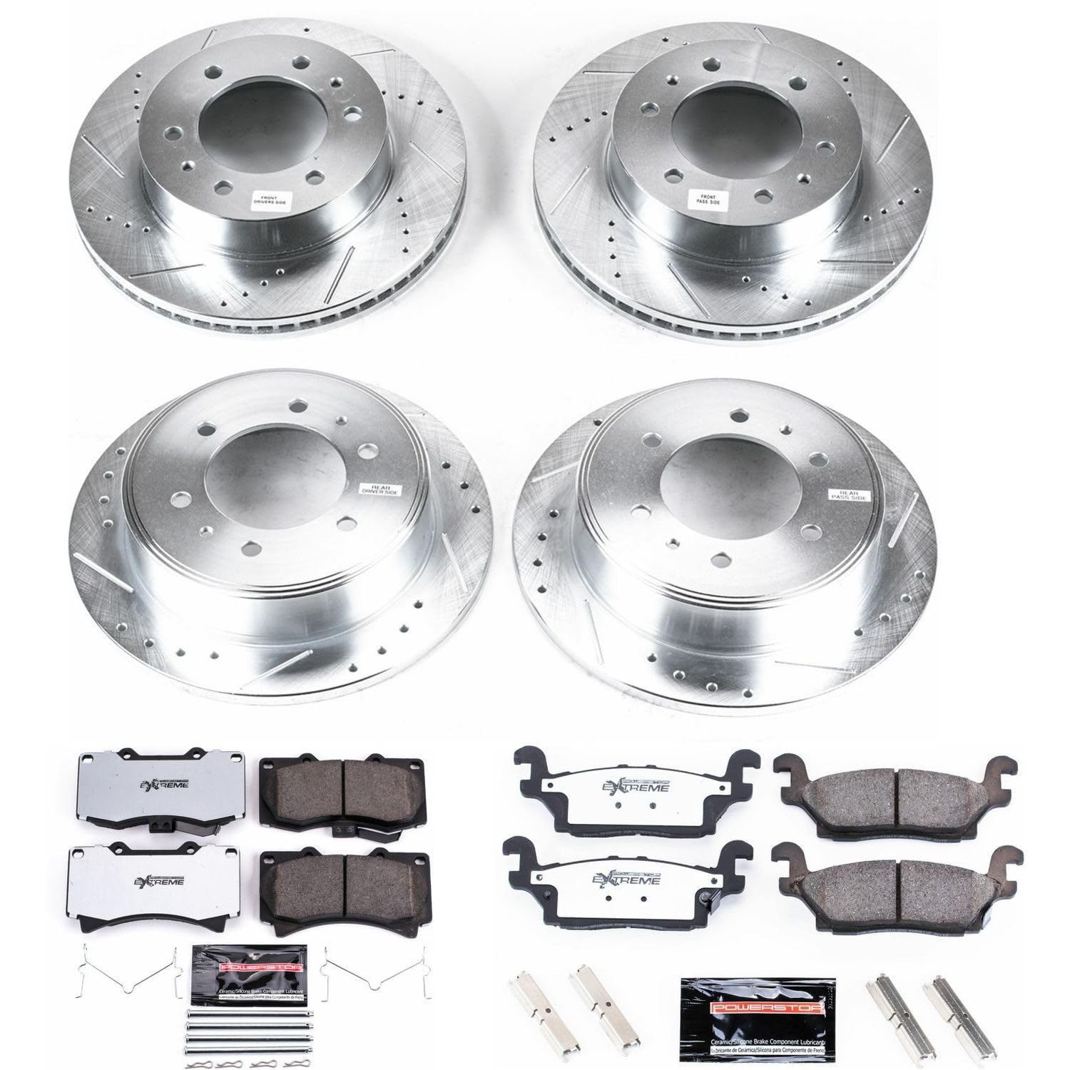 Power Stop Brake Kit Front and Rear For 2006 2007 2008 2009 2010 Hummer H3 2009 2010 Hummer H3T - Truck & Tow Carbon Fiber Ceramic Pads & Drilled and Slotted Rotors Replacement, K2820-36