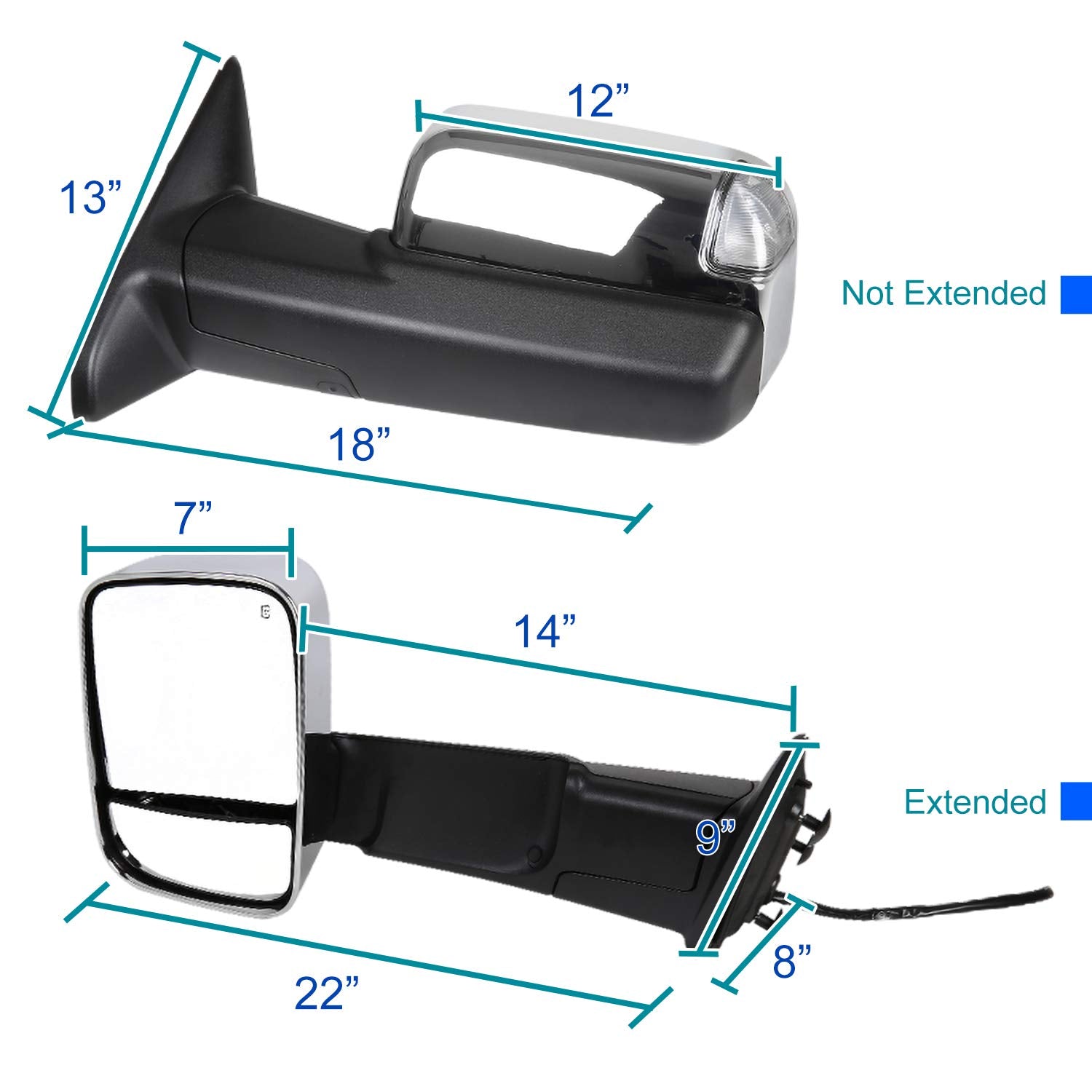 Spec-D Tuning Auto Fold Power Heated Tow Mirrors+LED Puddle Lamps+Turn Signal Compatible with Dodge Ram 1500 2009-2012