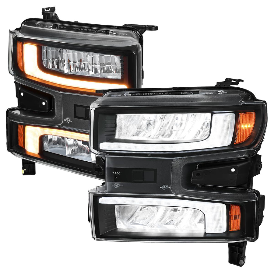 Full LED Strip Headlights SPEC-D TUNING w/Switchback Sequential Turn Signals and Startup Animation Compatible with 2019-2021 Chevy Silverado 1500, 2022 Chevy Silverado 1500 LTD