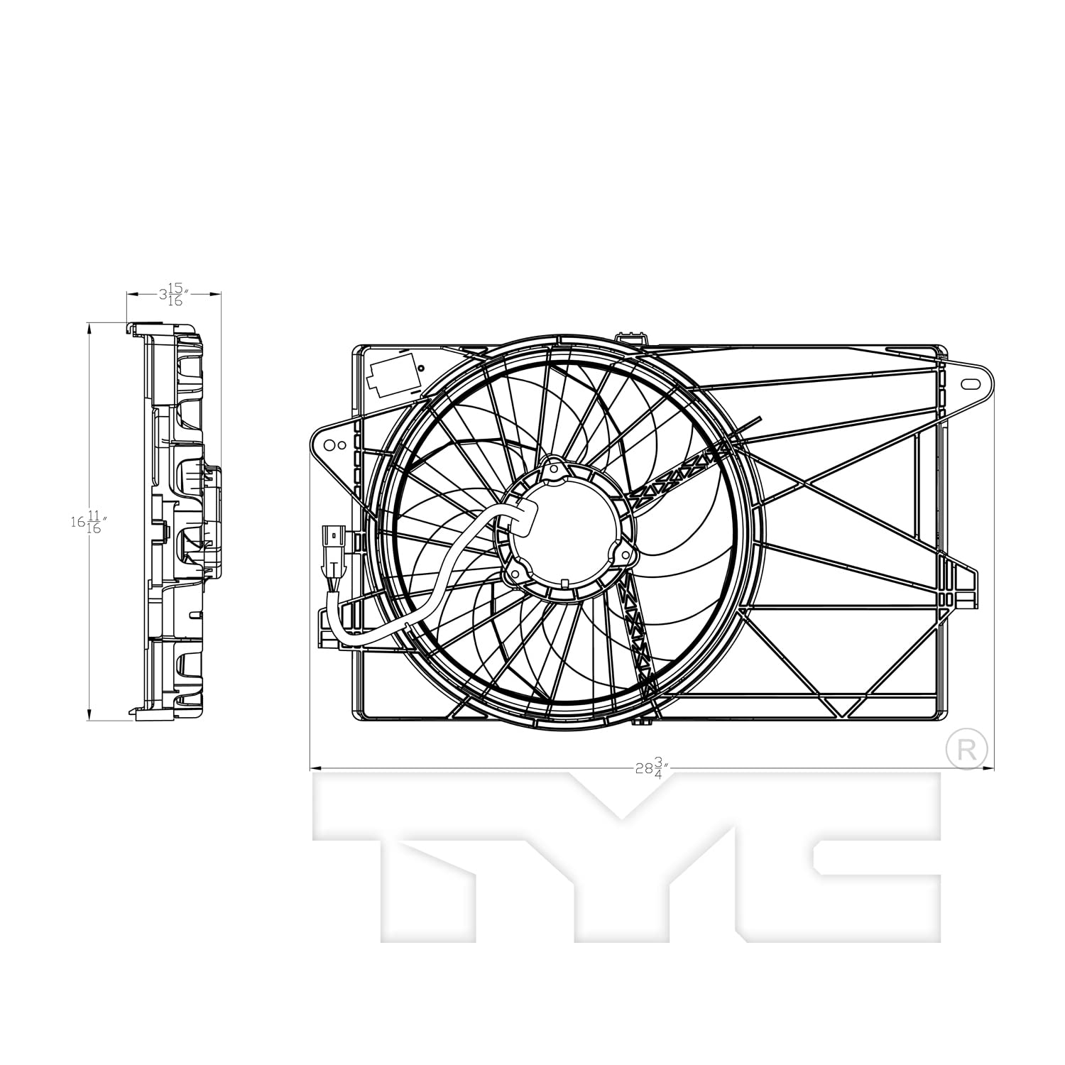 Cooling Fan Assembly TYC 624010 Compatible with 2012-2017 Fiat 500