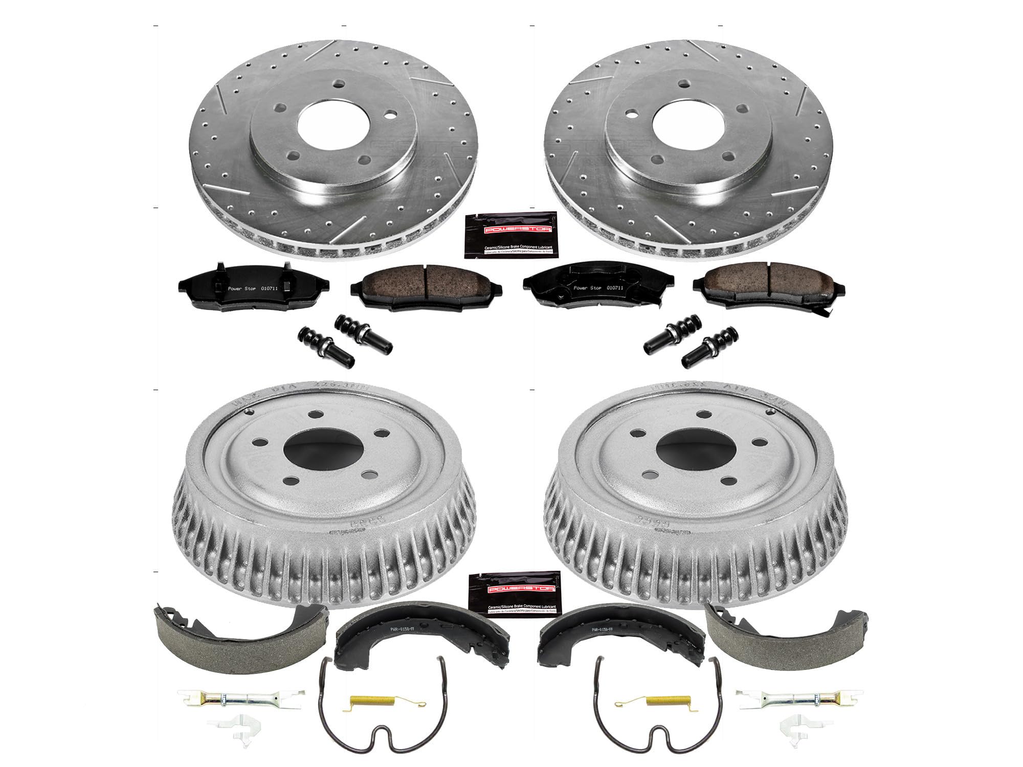 Power Stop K15125DK Z23 Carbon Fiber Brake Pads Front and Rear with Drilled & Slotted Brake Drums Kit For Chevrolet Lumina 1995-2001 [Vehicle Specific]