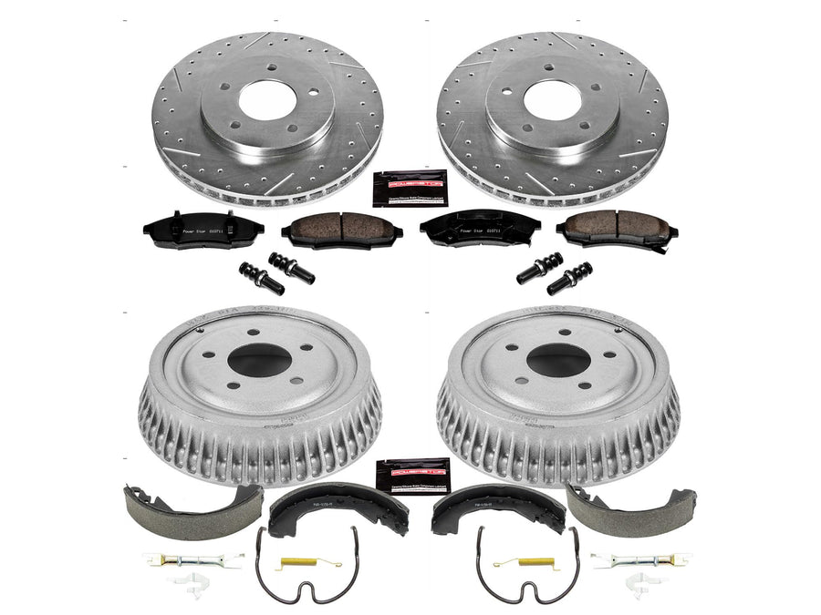 Power Stop K15125DK Z23 Carbon Fiber Brake Pads Front and Rear with Drilled & Slotted Brake Drums Kit For Chevrolet Lumina 1995-2001 [Vehicle Specific]