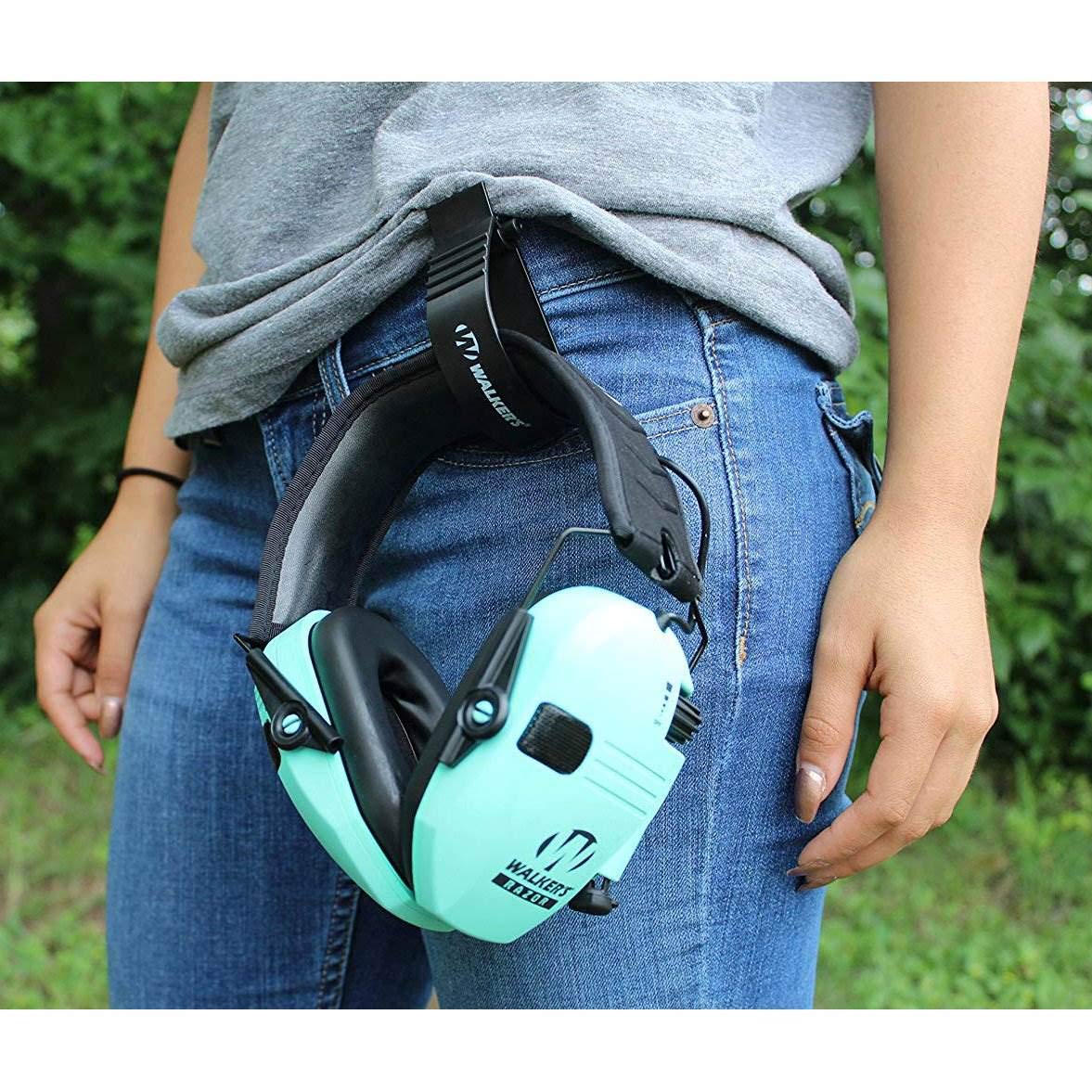 Walker's GWP-RSEM-LTL Slim Electronic Muff Light Teal, 2 'AAA' Batteries