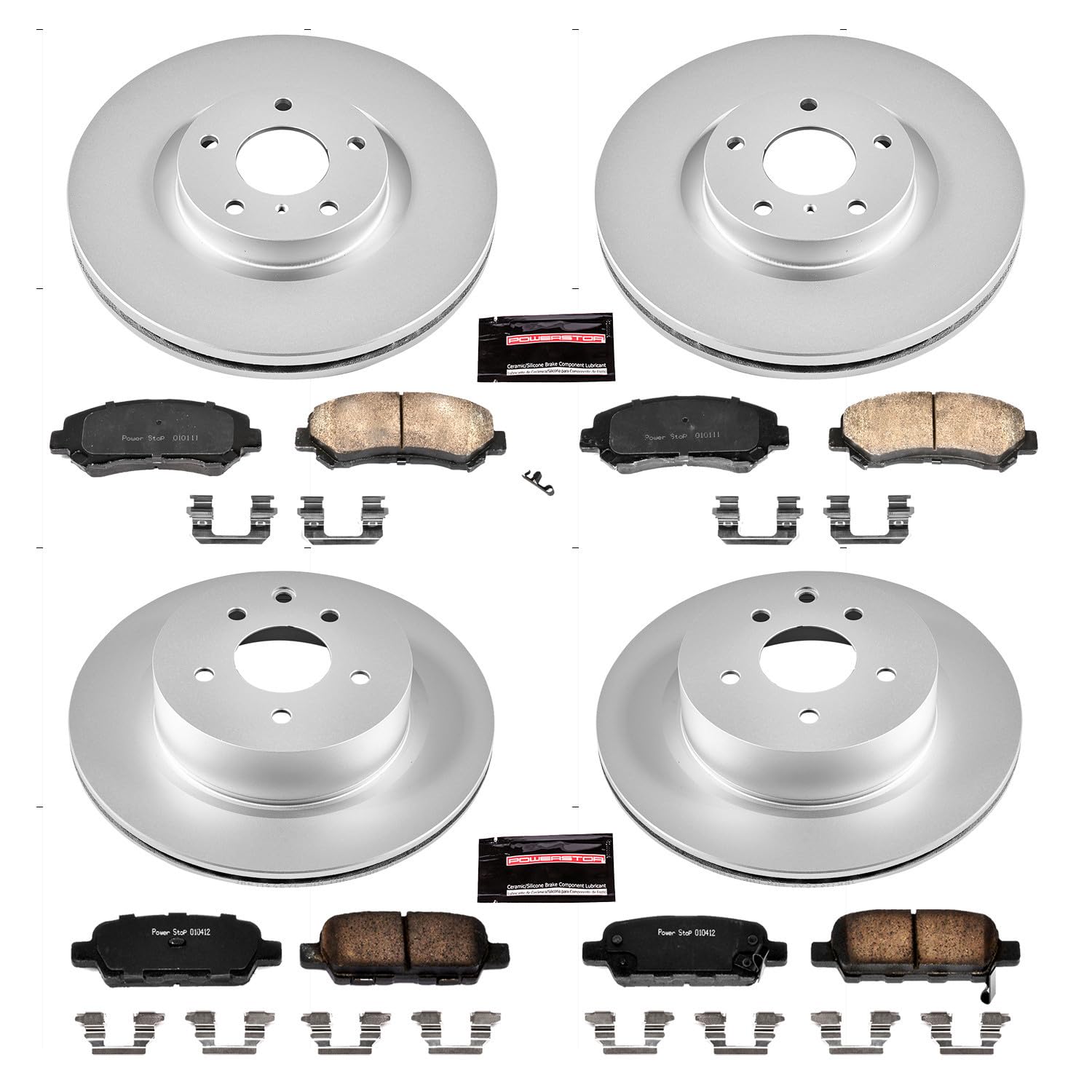 Power Stop Coated Brake Rotor & Ceramic Brake Pads CRK6075- front & rear For Nissan Maxima 2009-2014 [Model Specific]