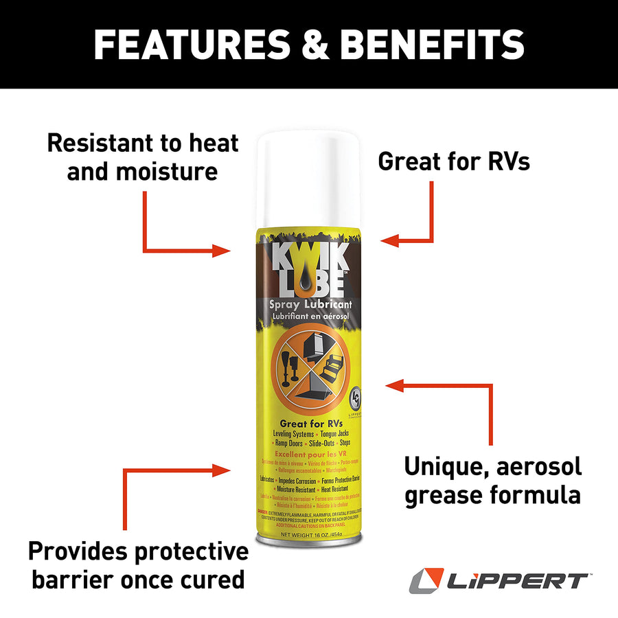 Kwikee 11 oz. Can KwikLube, Aerosol Grease Formula for RV Steps, Jacks, and Slides, Heat Resistant, Moisture Barrier, Protects Against Rust - 379176