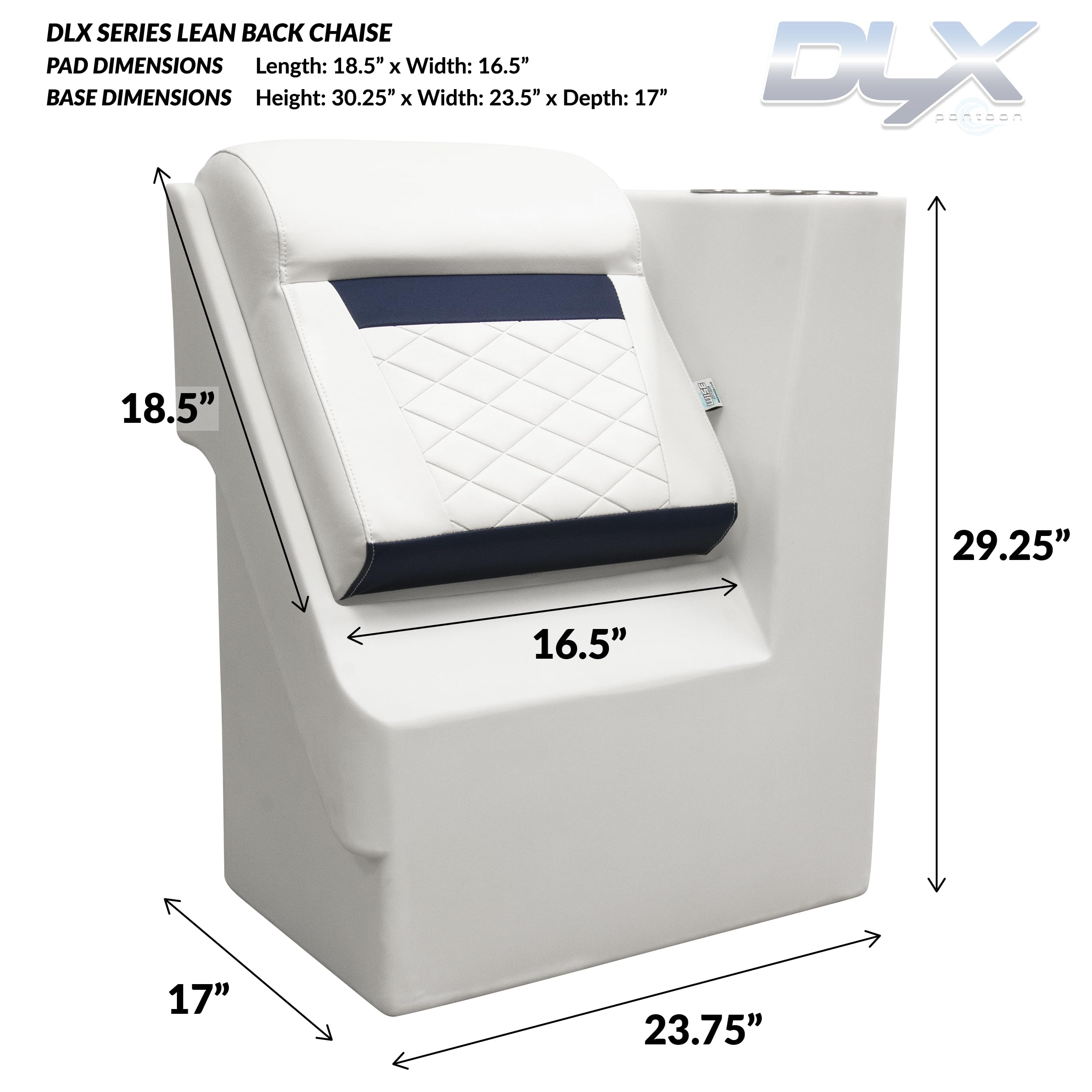 Wise DLX Series Pontoon Right Radius Lean Back Recliner - White/Mariner Blue DLX1305R-1904