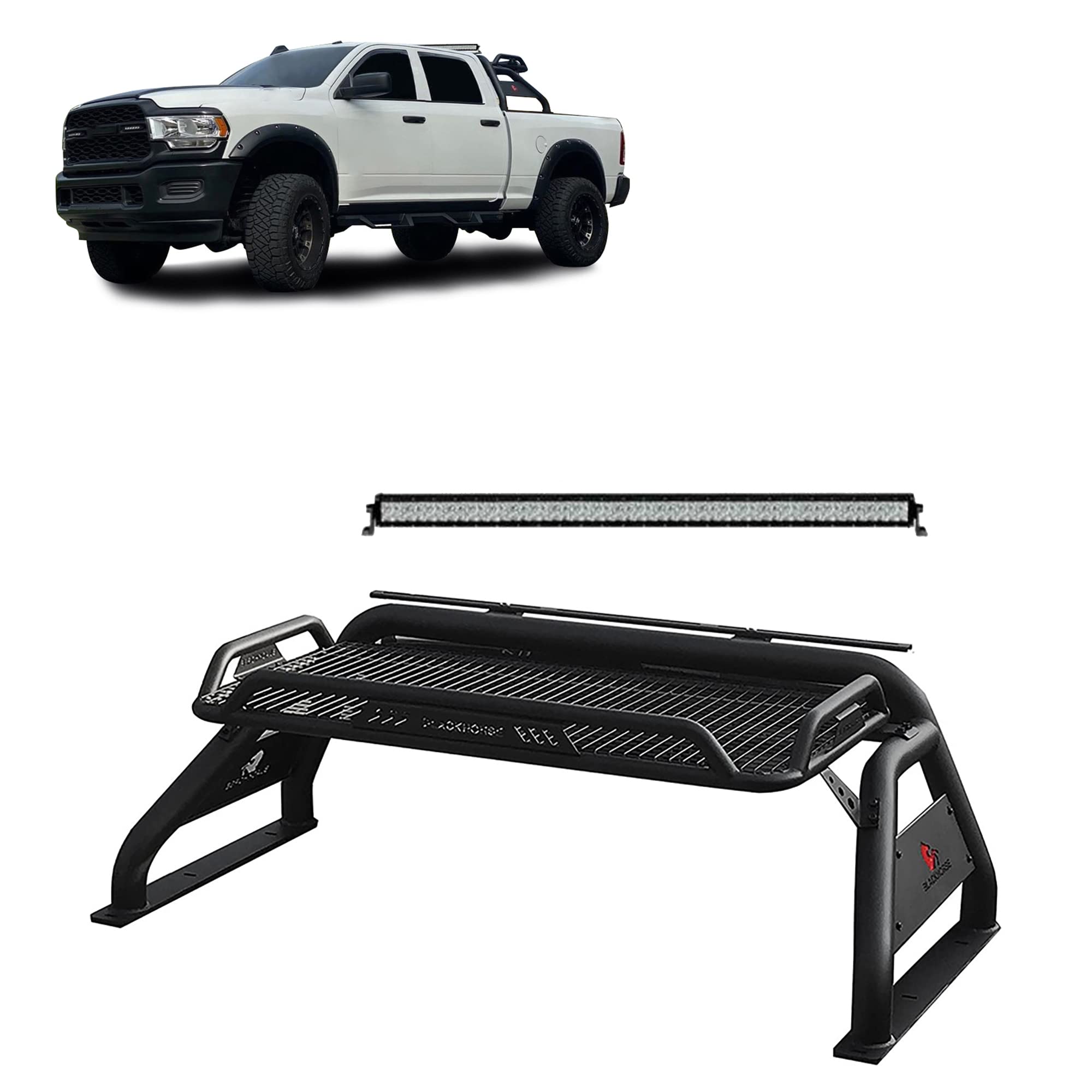 Atlas Roll Bar Black W/40 LED Light Bar Compatible with (GMC-Ford-Dodge) Black Horse - RB-BA1B-KIT