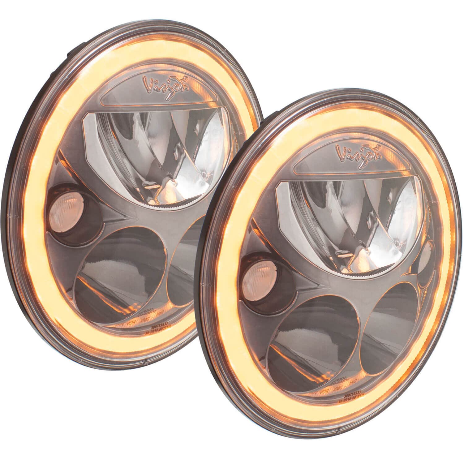 Jeep Jk Headlights - Black Chrome Amber Halo Pair Of 7" Round Vx Led Headlight W/Low-High-Halo In