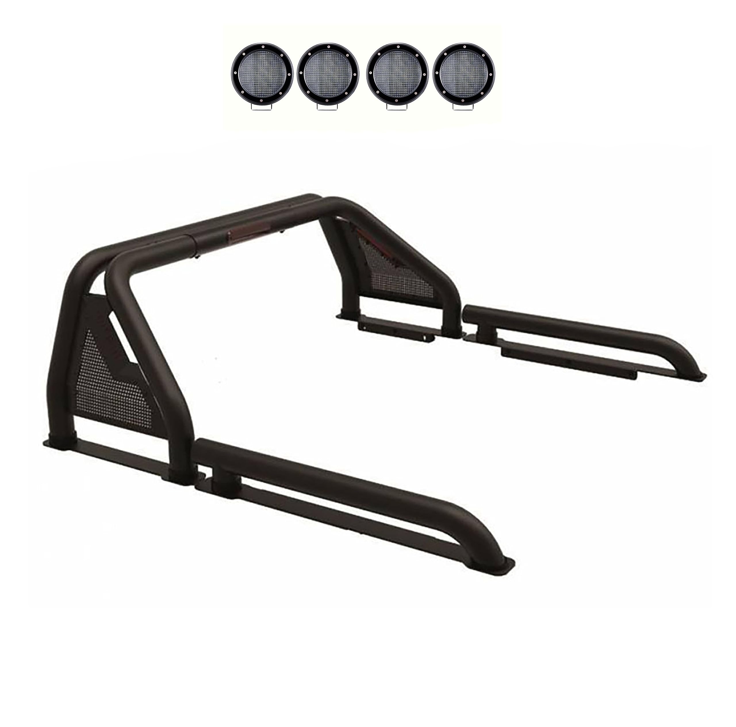 Gladiator Roll Bar Black Incl. Set of 5.3" Dia.Led Lights w/Black Trim Rings Modular Black Compatible with 2005-2021 Nissan Frontier-GLRB-05B-PLFB
