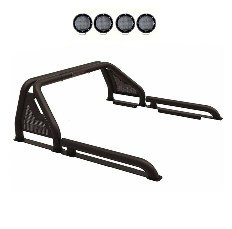 Gladiator Roll Bar Black Incl. Set of 5.3" Dia.Led Lights w/Black Trim Rings Modular Black Compatible with 2005-2021 Nissan Frontier-GLRB-05B-PLFB