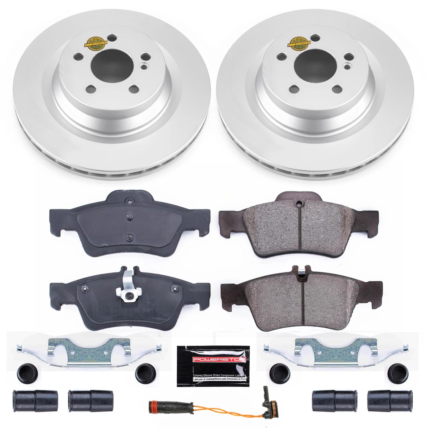Power Stop CRK6881 Z23 Evolution Sport Rear Coated Brake Kit and 1 Rear Sensor Wire For Mercedes-Benz CLS550 2012-2018, Mercedes-Benz E550 2010-2014 [Model Specific]
