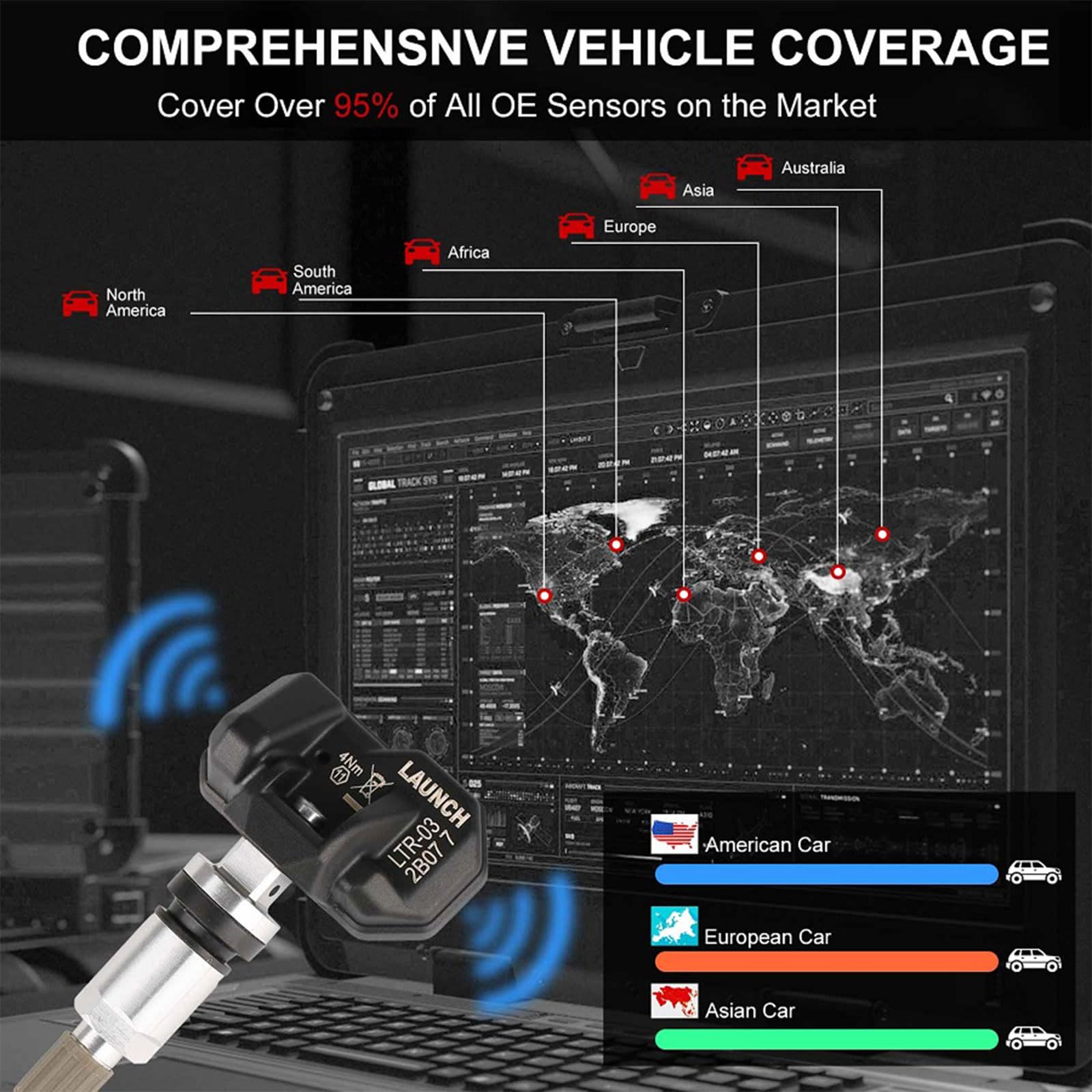 TPMS Sensor LAUNCH LTR-03 315MHz/433MHz Dual Frequency Screw-in Metal Tire Pressure Monitor System Programmable Replace OE-Sensor for LAUNCH TPMS Tool Update Version of LTR-01 - [Pack of 4]