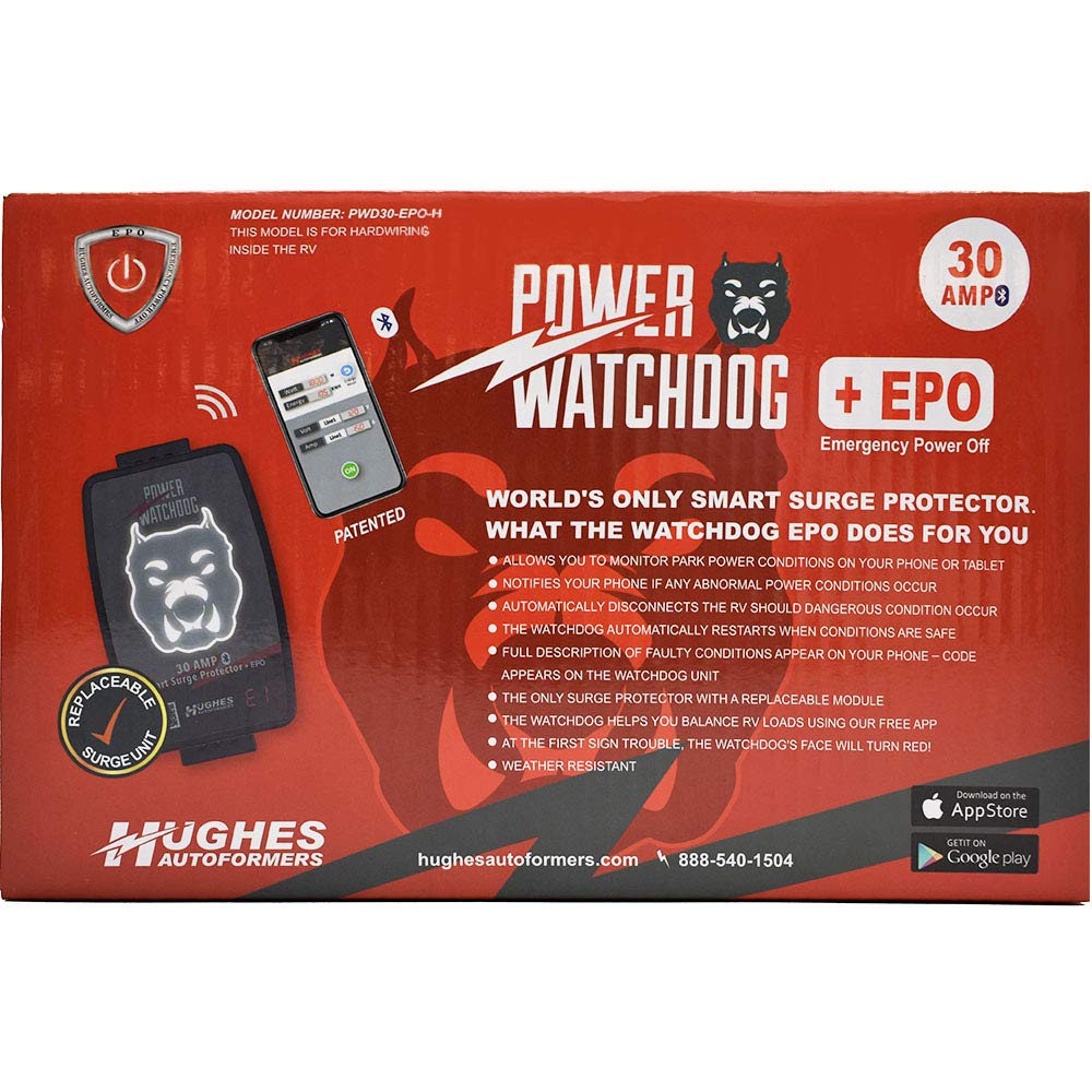 30 Amp Power Watchdog PWD30EPOH Smart RV Hardwired Surge Protector - Emergency Power Off (EPO) – Bluetooth Monitoring - Replaceable Surge Module - Durable for RV Campsite Use - Installation Required