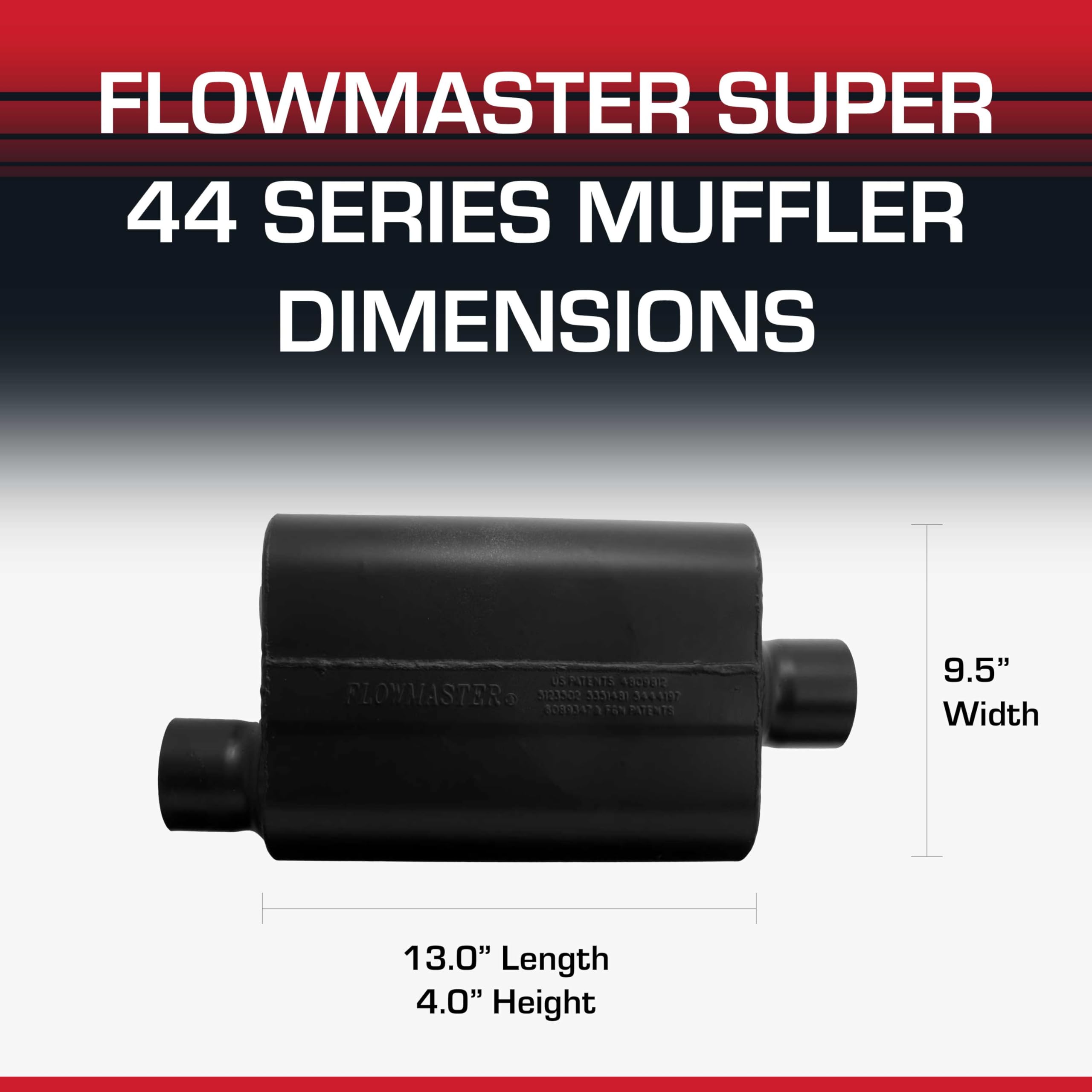 Flowmaster Super 44 Muffler Series – 3.00” Offset In/Center Out – Aggressive Sound – 16 Gauge Aluminized Steel – For Classic & Late Muscle Cars, Street Rods, Trucks, SUVs (943046)