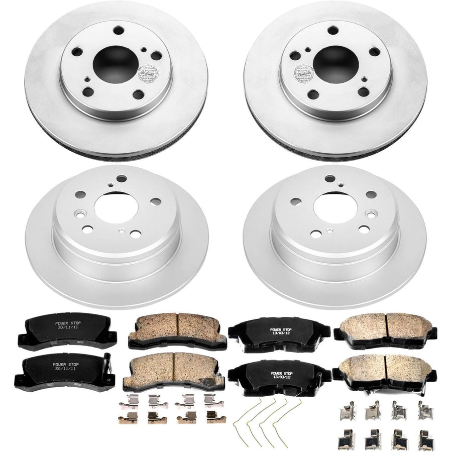 Power Stop CRK1053 Brake Rotor Coated and Ceramic Brake Pads- Front & Rear For Toyota Camry 1992-1996 [Model Specific]