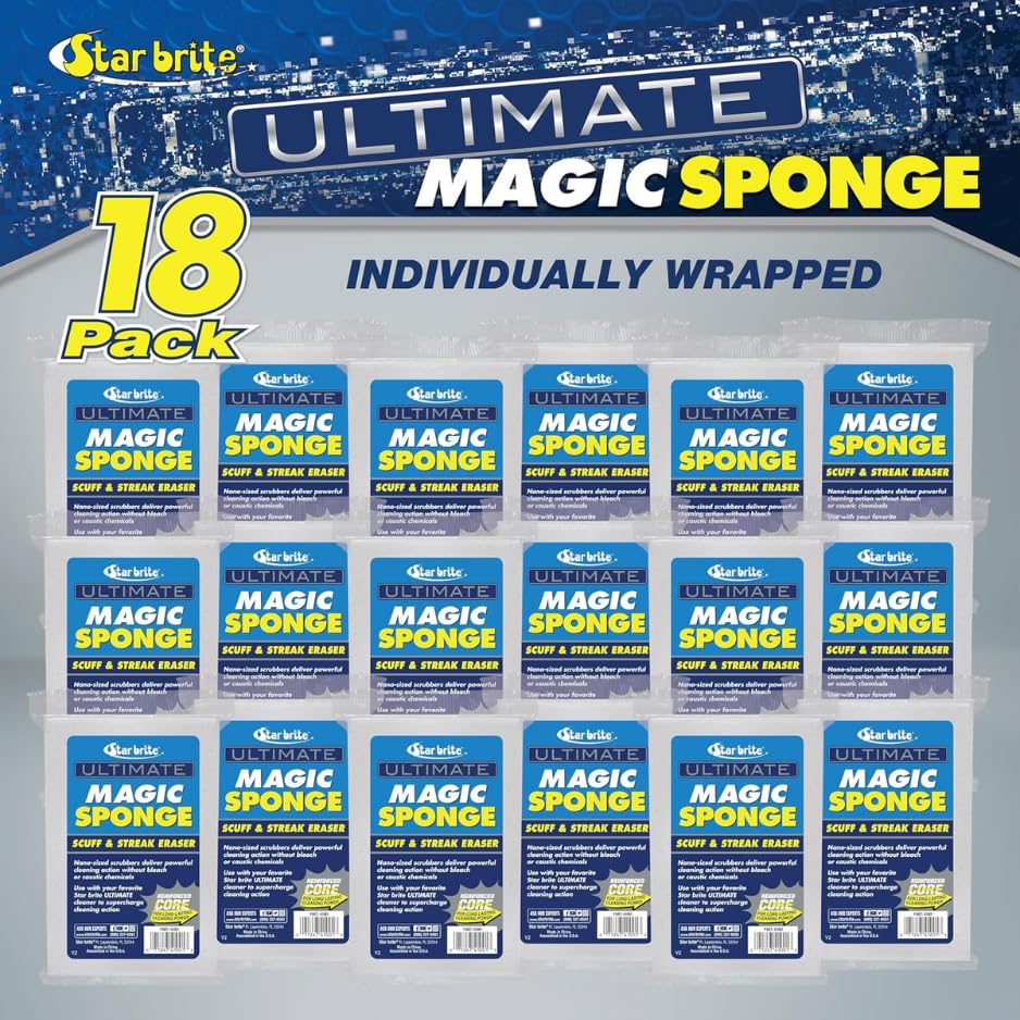 Ultimate Magic Sponge STAR BRITE - Boat Scuff Eraser Melamine Scrubber with Reinforced Core - 18 Pack (041018)