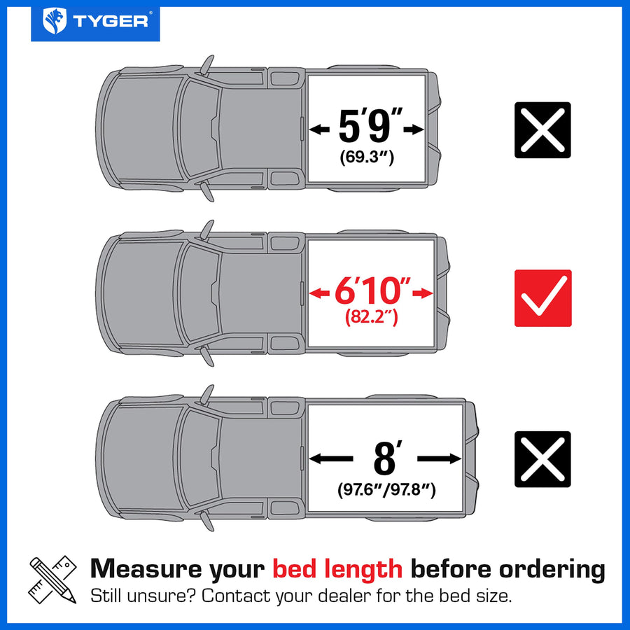 Tyger Auto T2X Soft Roll-up Low Profile in Fabric Truck Bed Tonneau Cover Compatible with 2020-2026 Chevy Silverado GMC Sierra 2500 3500HD | 6'10" (82") Bed | TG-BCXC3787