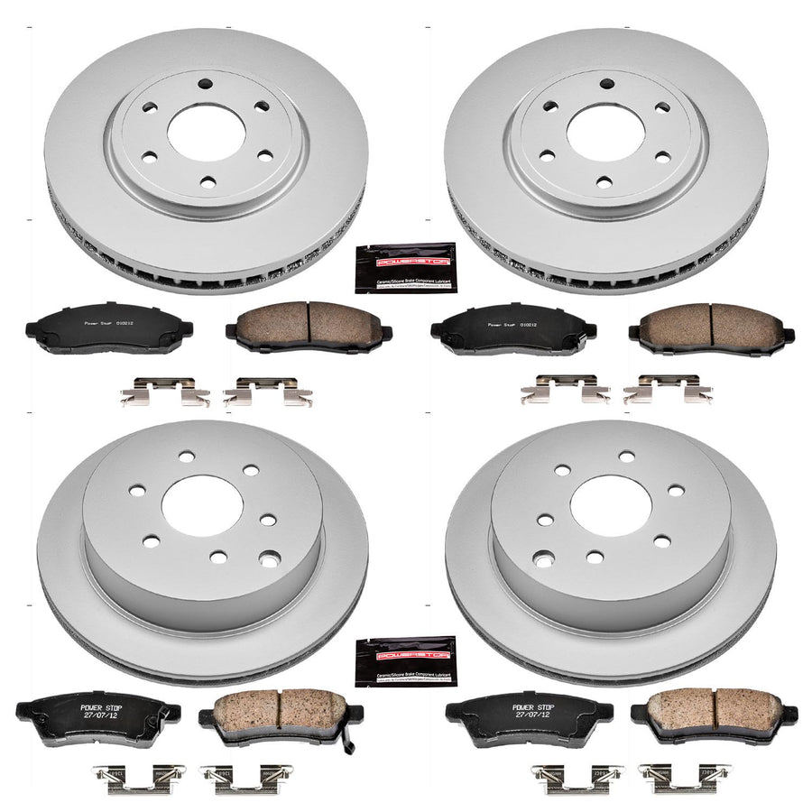 Power Stop CRK4063 Brake Rotor Coated & Ceramic Brake Pads - Front & Rear For Nissan Frontier 2005-2015 Suzuki Equator 2009-2012 [Vehicle Specific]