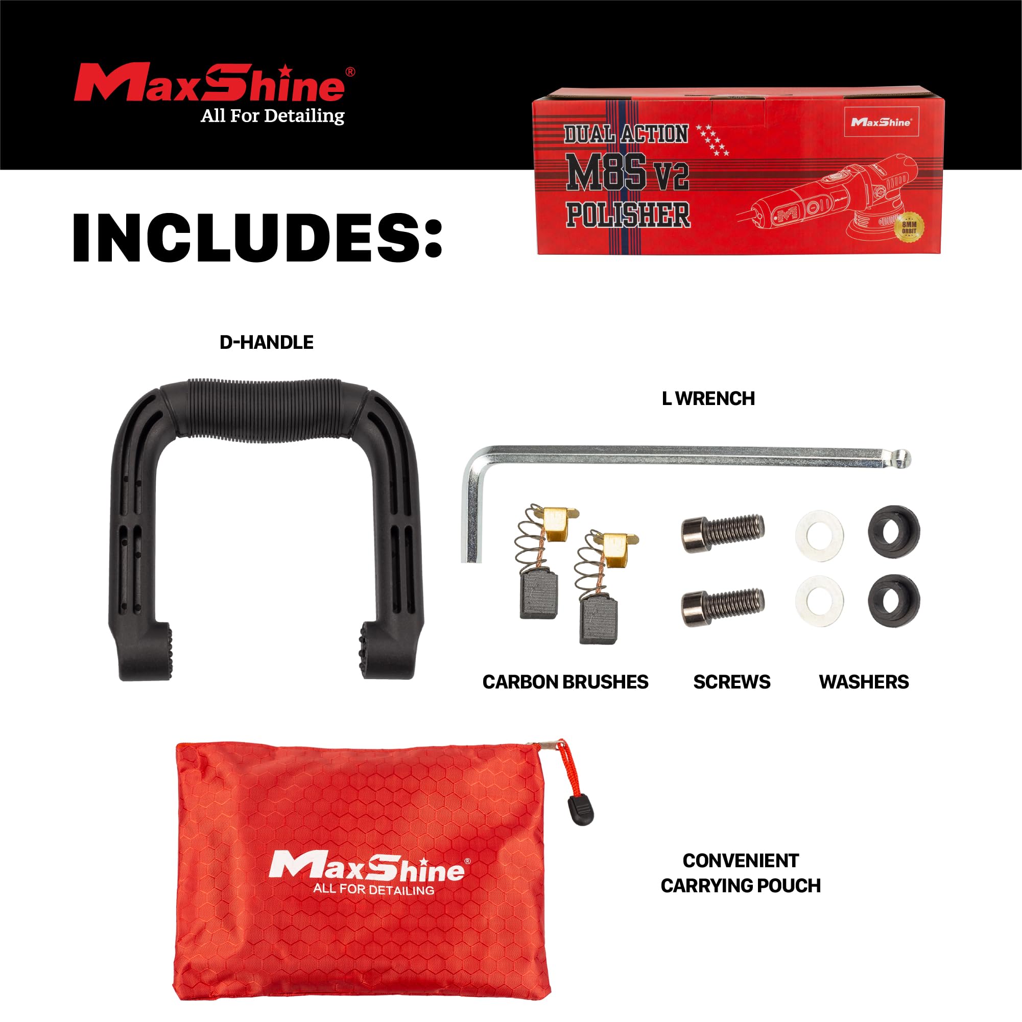 M8S V2 Maxshine Dual Action Polisher | 8mm Throw, 5” Backing Plate, 1000W Motor, 6-Speed | Thread 5/16” | Auto, Boat & Marine Detailing Tool for Paint Correction, Swirl & Scratch Removal