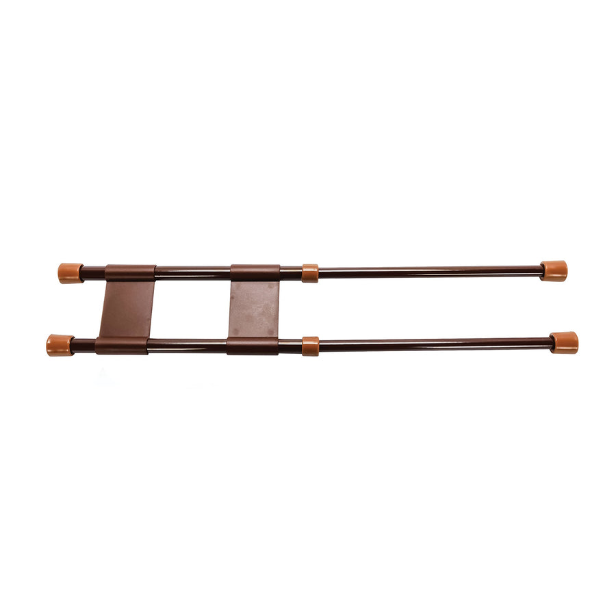 17" Camco Double RV Cupboard Bar, Holds Food and Drinks in Place During Travel, Prevents Messy Spills, Spring Loaded and Extends Between 10" and 17" - Brown ( 44096)