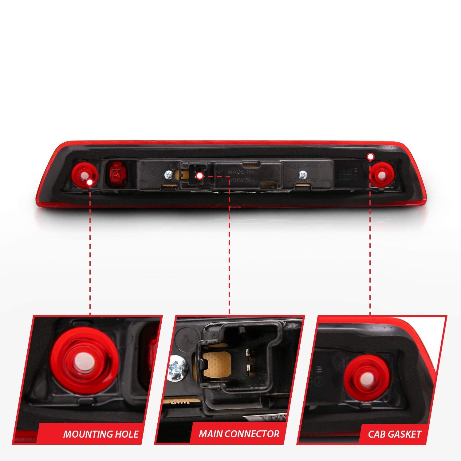 Third Brake Light Assembly Anzo USA LED Red Lens Third Brake Light Assembly