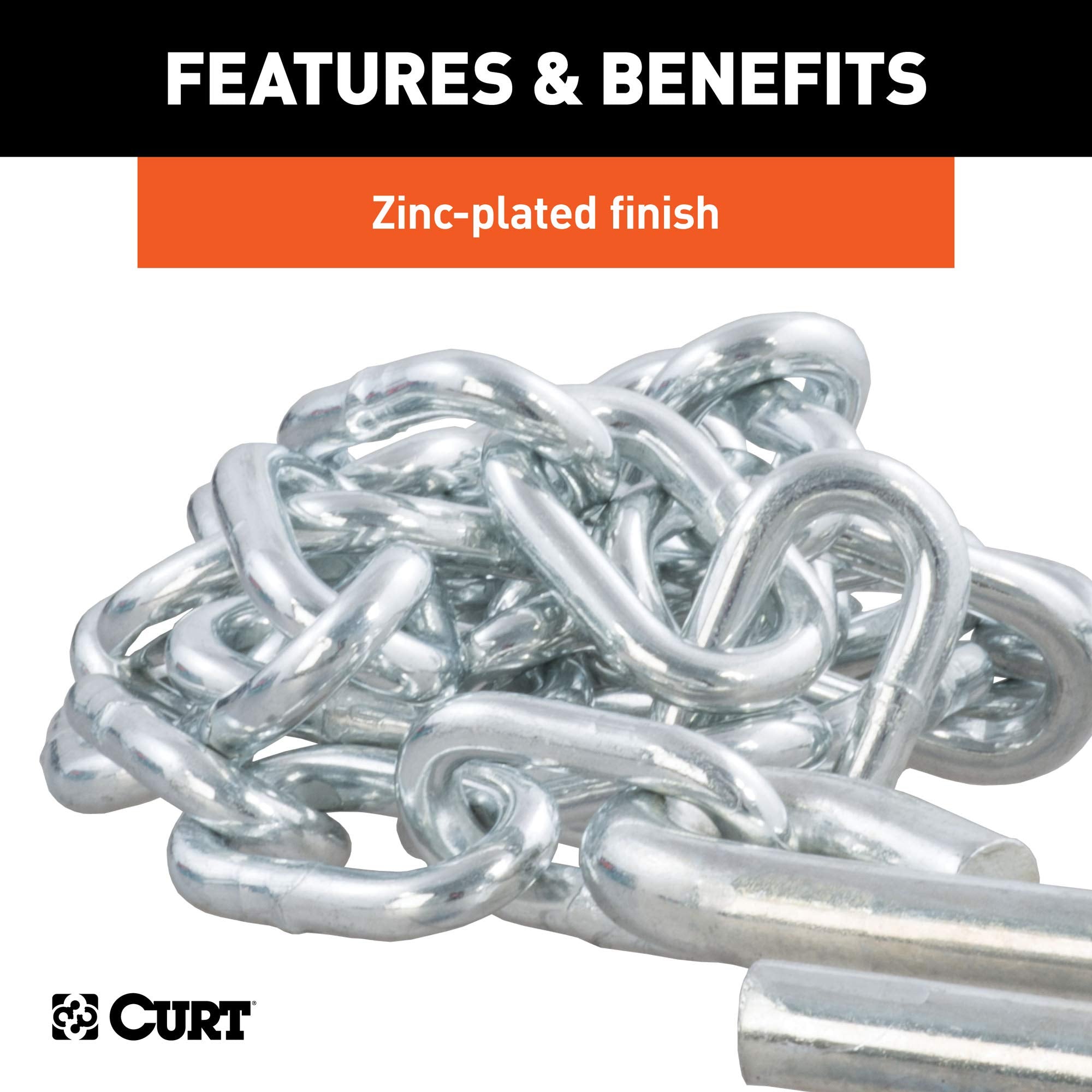 CURT 48-Inch Trailer Safety Chain with 7/16-In S-Hooks, 5,000 lbs Break Strength 80031