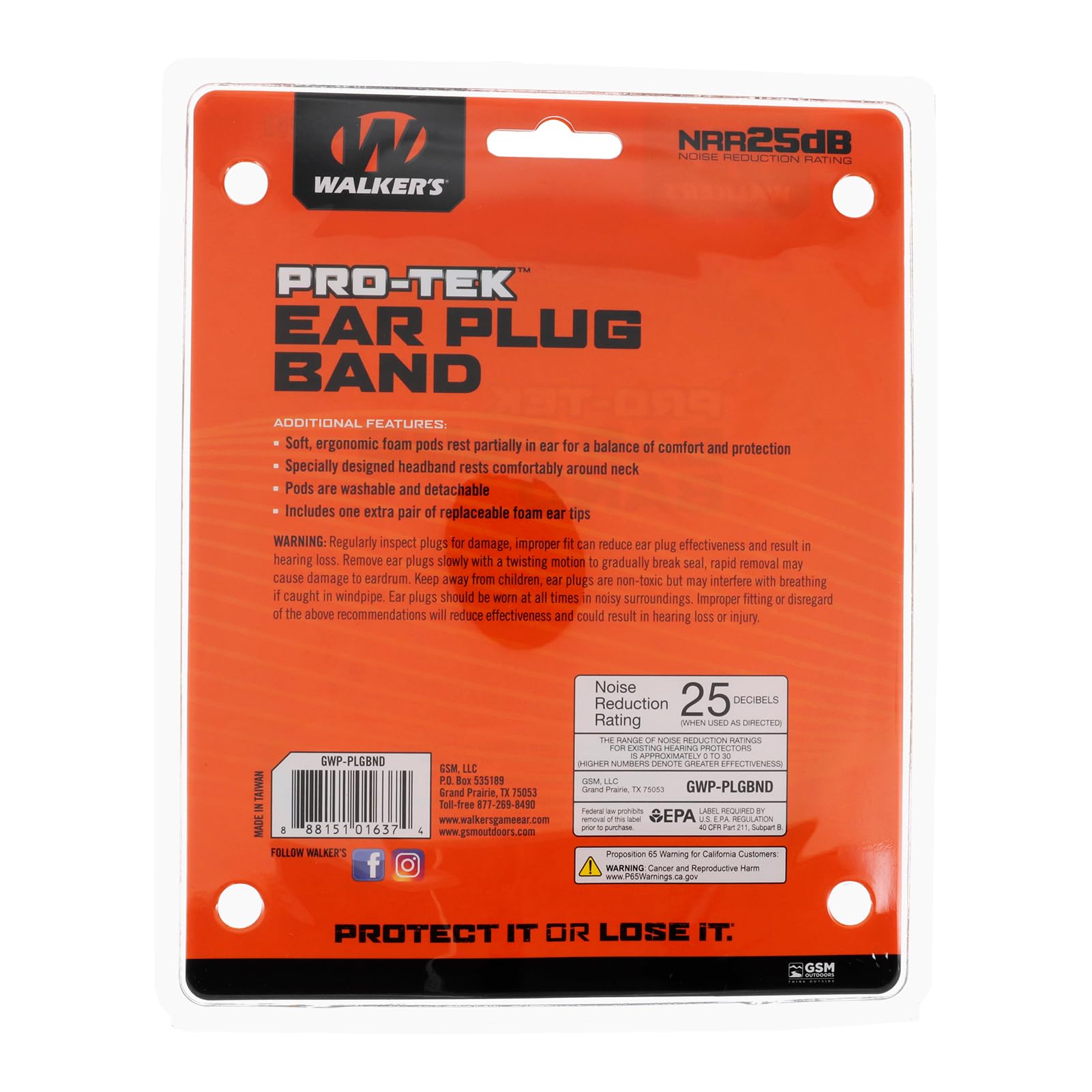 Walker's Earplug Band Pro-Tek 25dB NRR Passive Hearing Protection Shooting Hunting Soft Adaptable Foam Plugs w/Comfortable Neckband, Extra Pair of Ear Tips Included