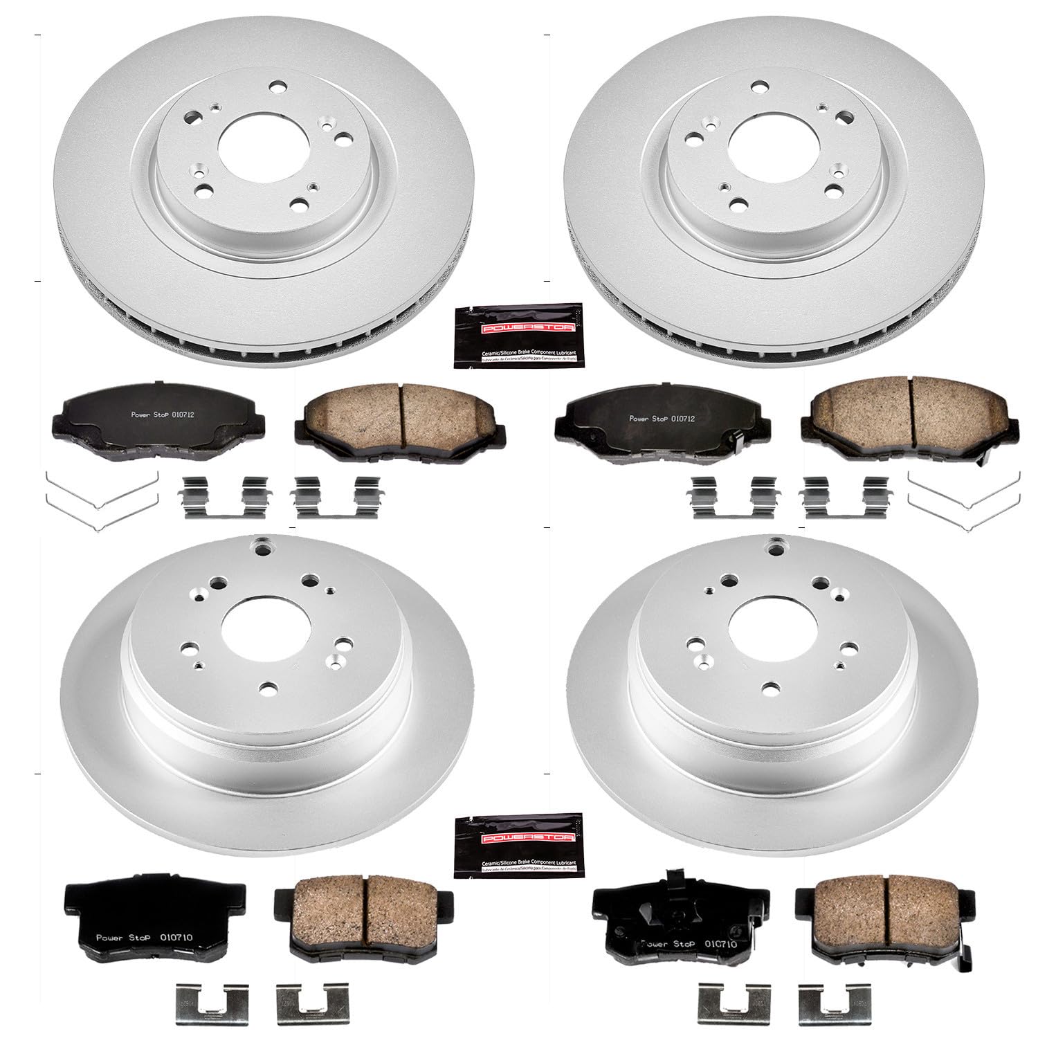 Power Stop CRK6173 Brake Rotor Coated & Ceramic Brake Pads- front & rear For Honda CR-V 2005-2006 [Model Specific]