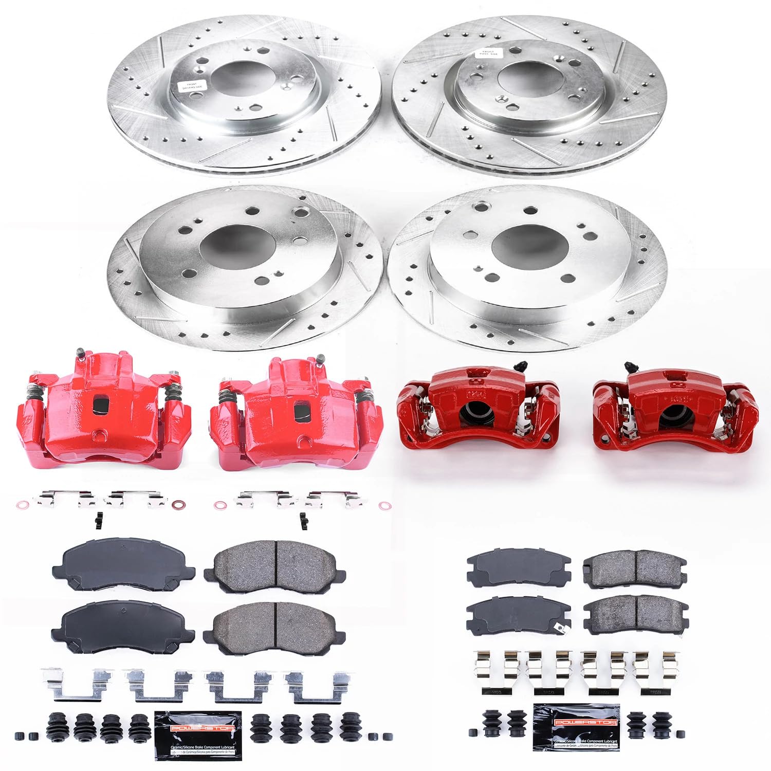 Power Stop Z23 Evolution Brake Caliper Kit- Front and Rear Brake Rotors, Brake Pads, Brake Calipers