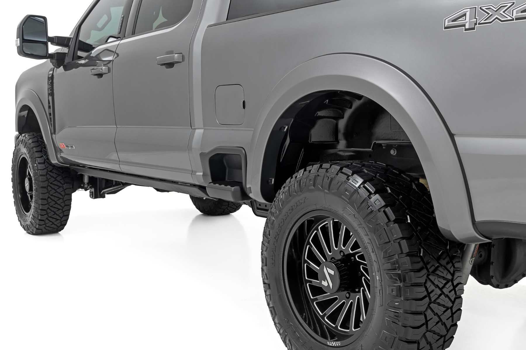 Rough Country Fender Flares Sport for Ford F-250/F-350 Super Duty (2023-2025) - Durable ABS Flares, 1" Coverage, No-Drill Install, UV-Protected Flat Black Finish, Set of 4