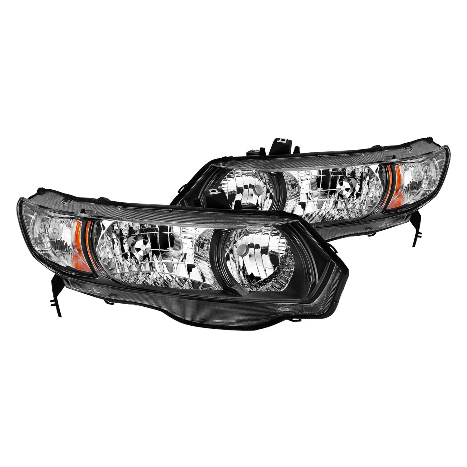 2006-2009 Honda Civic ANZO 2 Door Crystal Headlight Black Amber (OE Replacement)