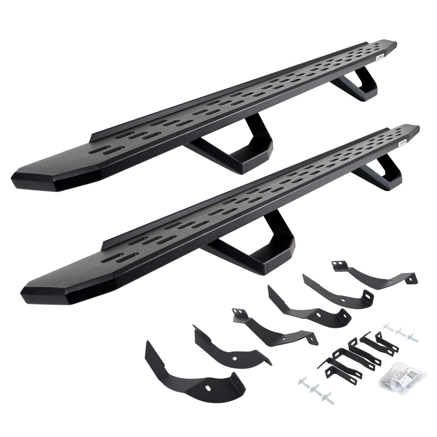 Go Rhino Running Boards RB30, Brackets, & 2 Pair of Drop Steps | Galvanized Steel, Textured Black | 6960428020PC | Fits 2015-2019 Chevrolet Silverado/GMC Sierra 2500/3500 Double Cab (See Description)