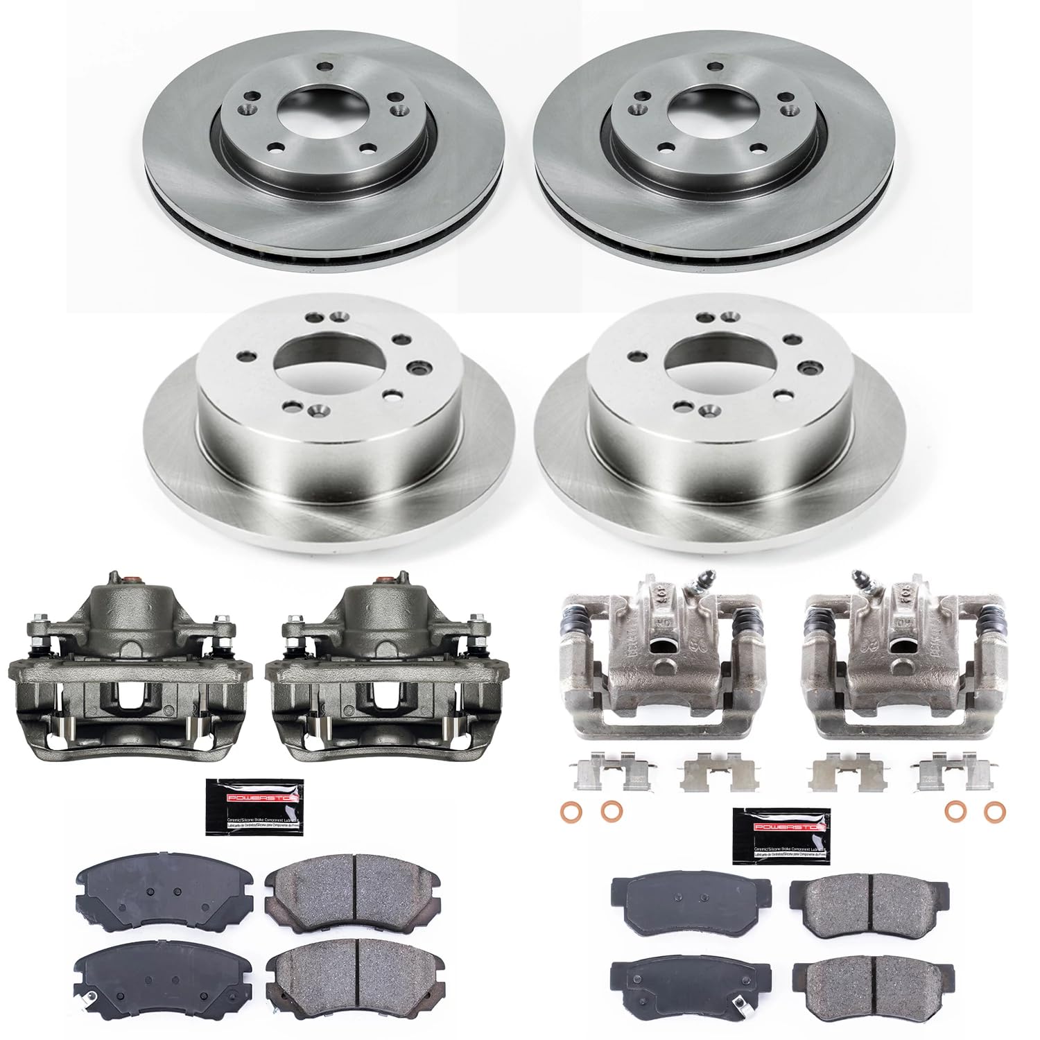 Power Stop KCOE4442 Brake Caliper Kit Replacement Front and Rear - Brake Rotor, Brake Pads & Calipers For Hyundai Elantra 2007-2010 [Model Specific]