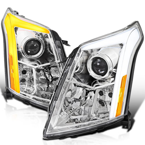 Switchback SPEC-D TUNING Chrome Projector Headlights w/LED DRL Light Bar and Startup Animation Compatible with 2010-2016 Cadillac SRX, Left + Right Head Lamps Assembly