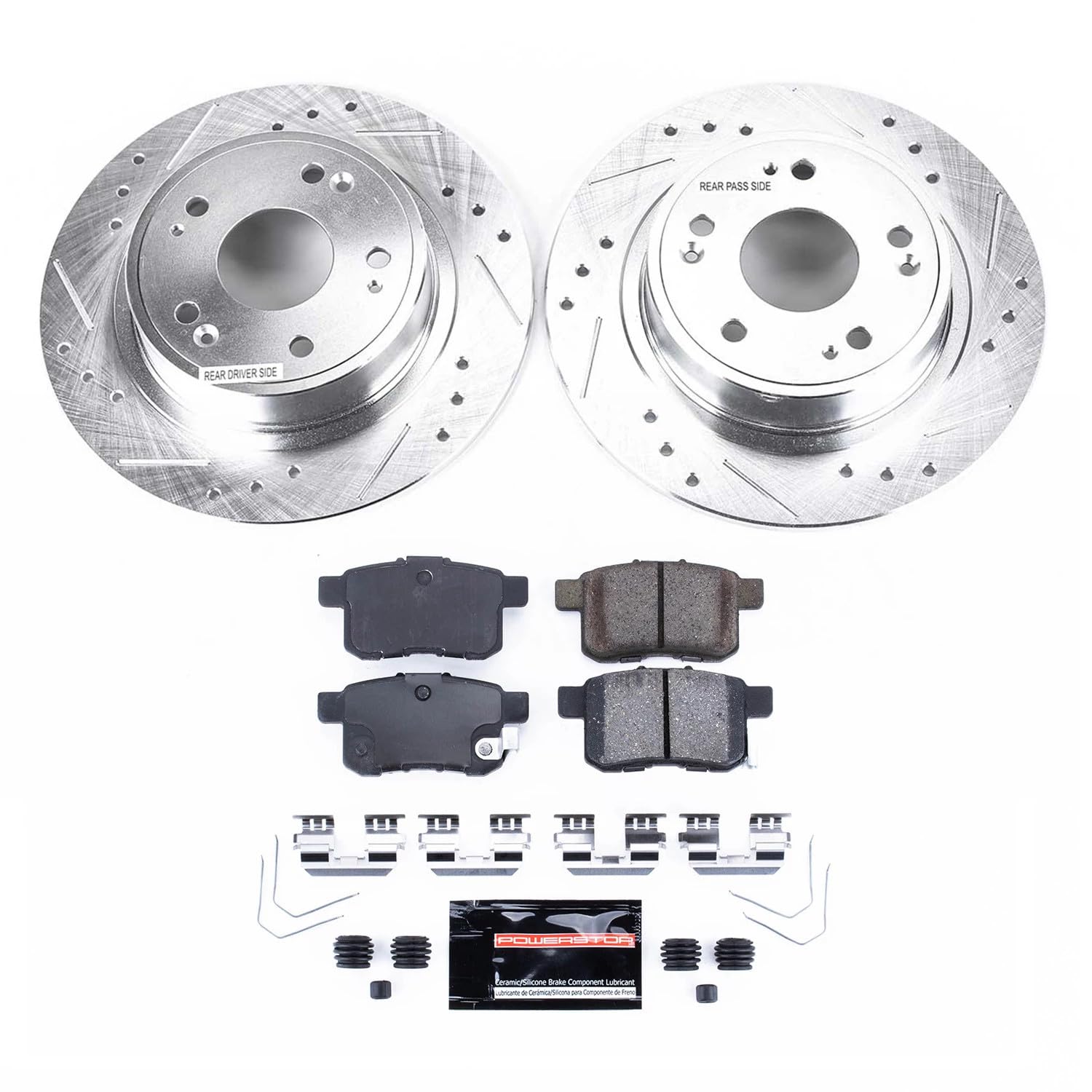Rear Power Stop K5368 Z23 Carbon Fiber Brake Pads with Drilled and Slotted Brake Rotors Brake Kit For 2011 2012 2013 Acura TSX Honda Accord Coupe Sedan [Model Specific]