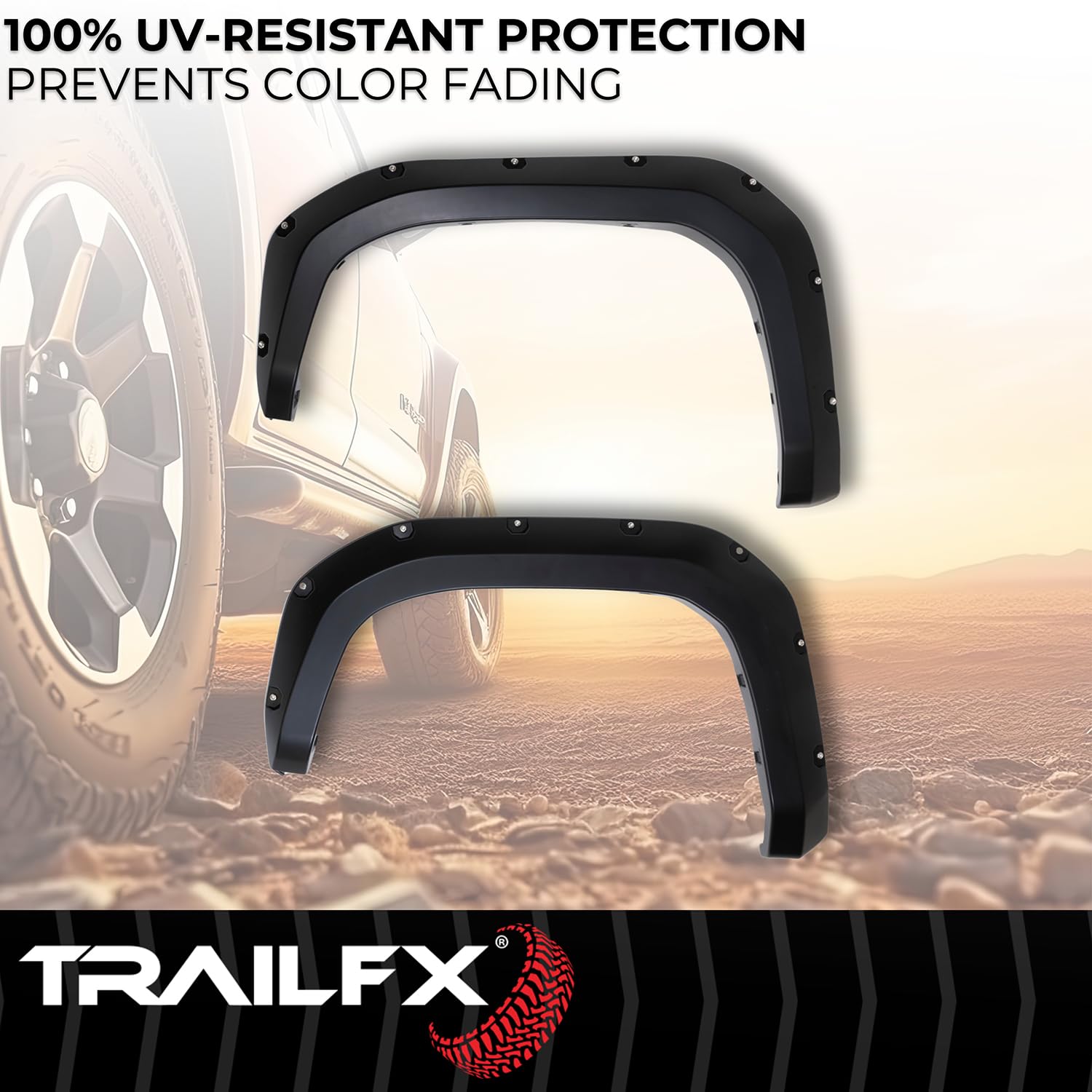 TrailFX Fender Flare 2.8 Inch TFT3005S, Pocket Style, 5.9 Inch Rear Tire Coverage, Black Smooth Paintable Finish, Set of 4, Fits 2024-2026 Toyota Tacoma
