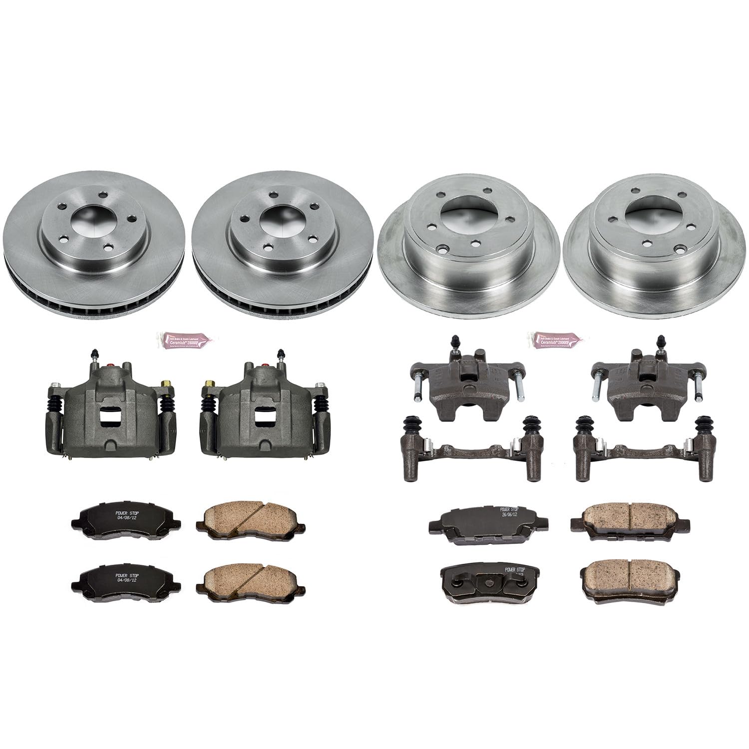 Power Stop Autospeciality KCOE4017A Replacement Front and Rear Caliper Kit- OE Rotors, Ceramic Brake Pads, Calipers For Mitsubishi Lancer 2008-2017 [Model Specific]