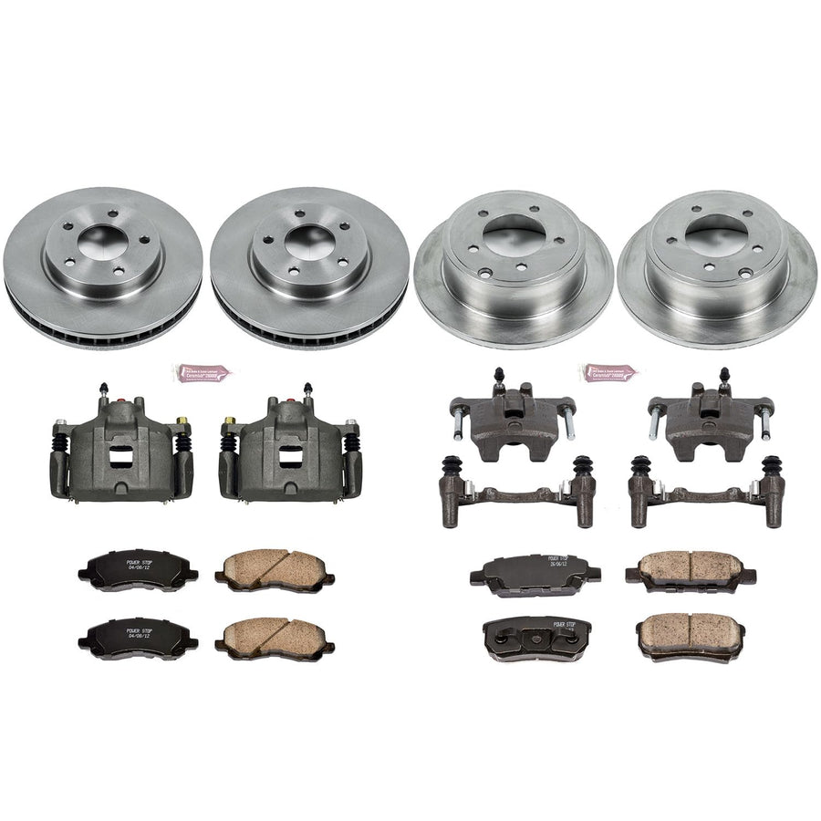 Power Stop Autospeciality KCOE4017A Replacement Front and Rear Caliper Kit- OE Rotors, Ceramic Brake Pads, Calipers For Mitsubishi Lancer 2008-2017 [Model Specific]