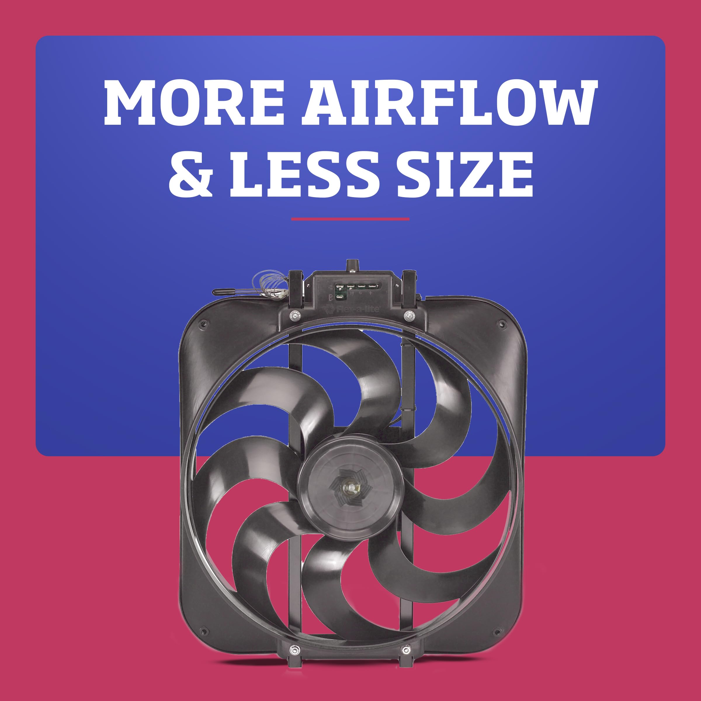 Flex-A-Lite S-Blade Black Magic Reversible Electric Fan With Adjustable Thermostat Controller, Pusher-Puller Fan (160), Car Accessories, 15 Inches