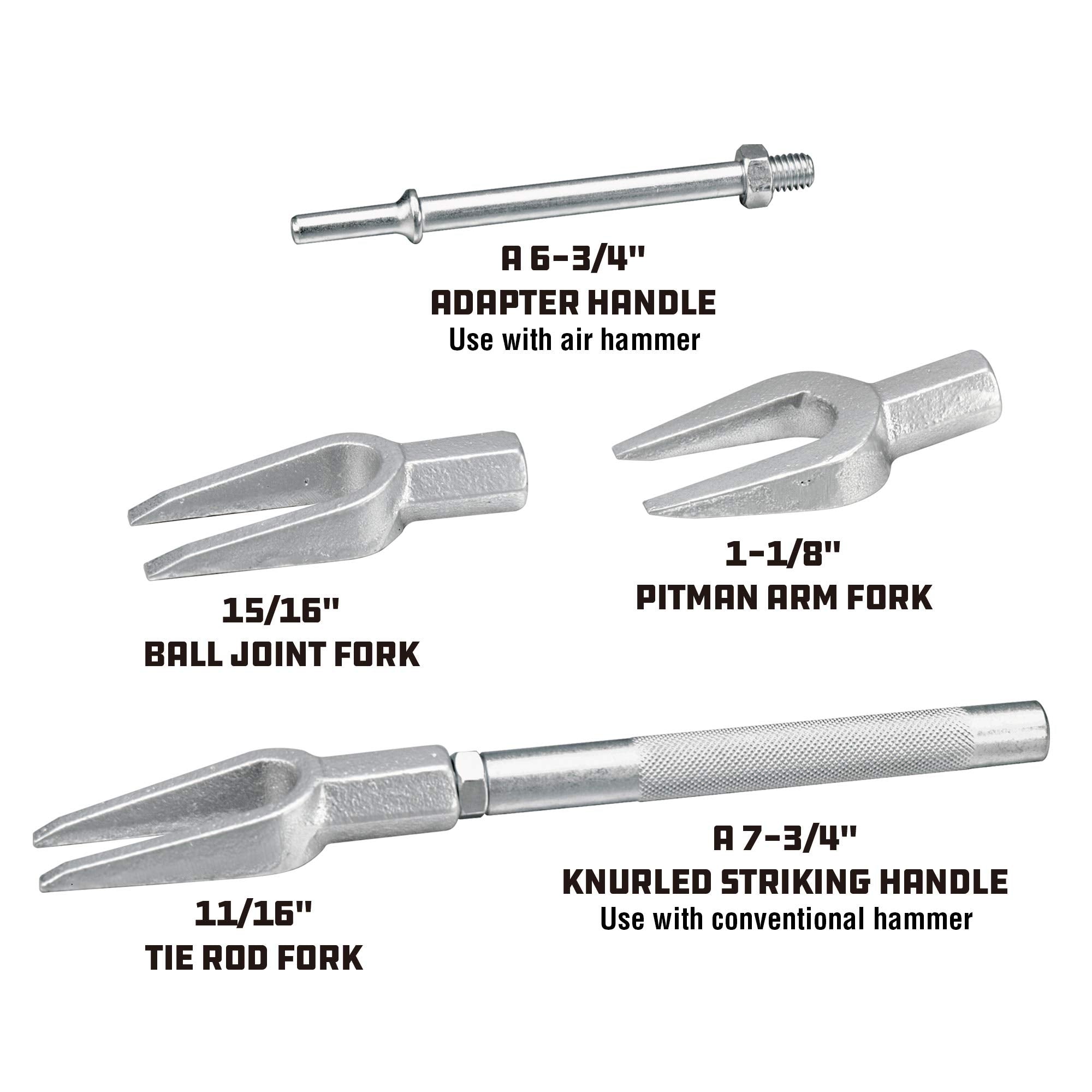 5 Piece Powerbuilt Front-End Fork Set, Pickle Fork Tools Set, Tie Rod, Ball Joints, and Pitman Arms-648646