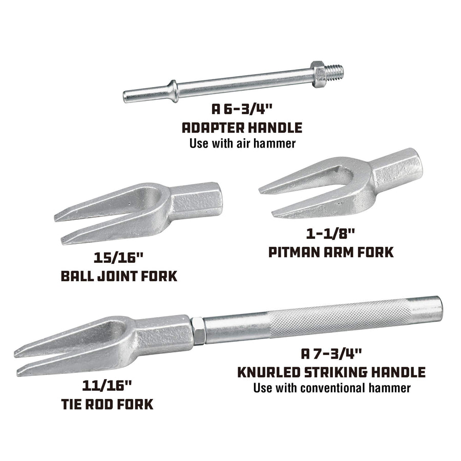 5 Piece Powerbuilt Front-End Fork Set, Pickle Fork Tools Set, Tie Rod, Ball Joints, and Pitman Arms-648646