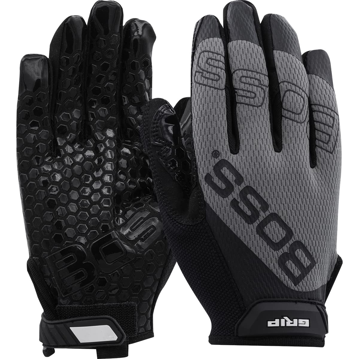 Boss Men's Microfiber Synthetic with Silicone Grip Safety Work Gloves, Mesh Back, Non-slip Grip, Touchscreen, High Dexterity, Gray/Black, Large, (120-MG1220T/L)
