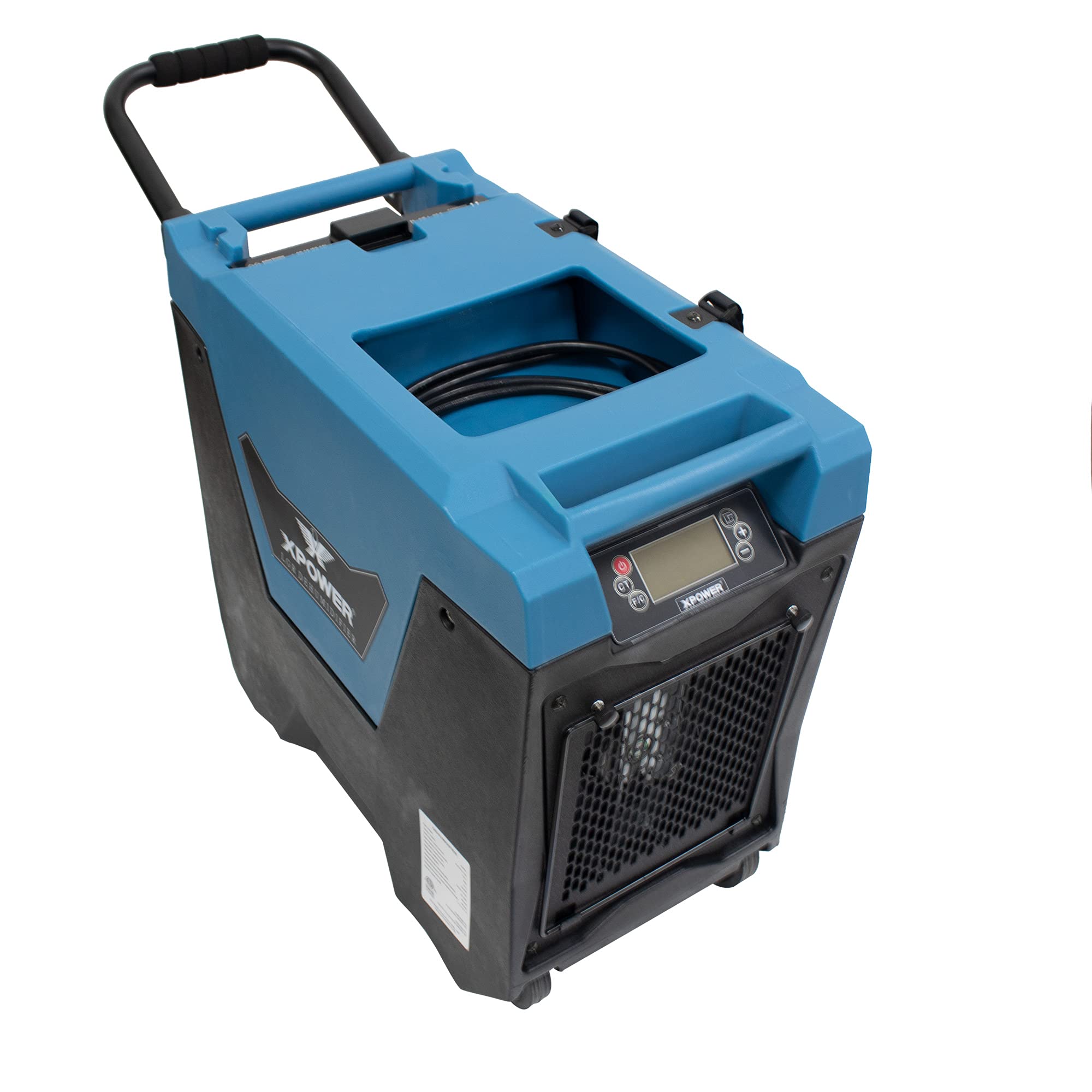 XD-85L2 XPOWER 145-Pint LGR Commercial Dehumidifier with Automatic Purge Pump, Drainage Hose, Handle and Wheels for Water Damage Restoration, Clean-up Flood, Basement, Mold, Mildew (Blue)