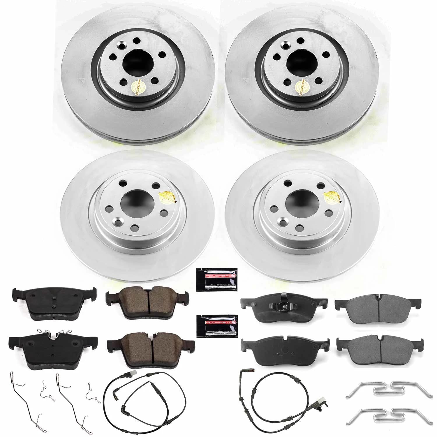 Power Stop CRK8198 Coated Rotor Brake Kit Front and Rear - Coated Rotors and Carbon-Fiber Ceramic Brake Pads For Land Rover Discovery Sport 2018-2019 [Model Specific]