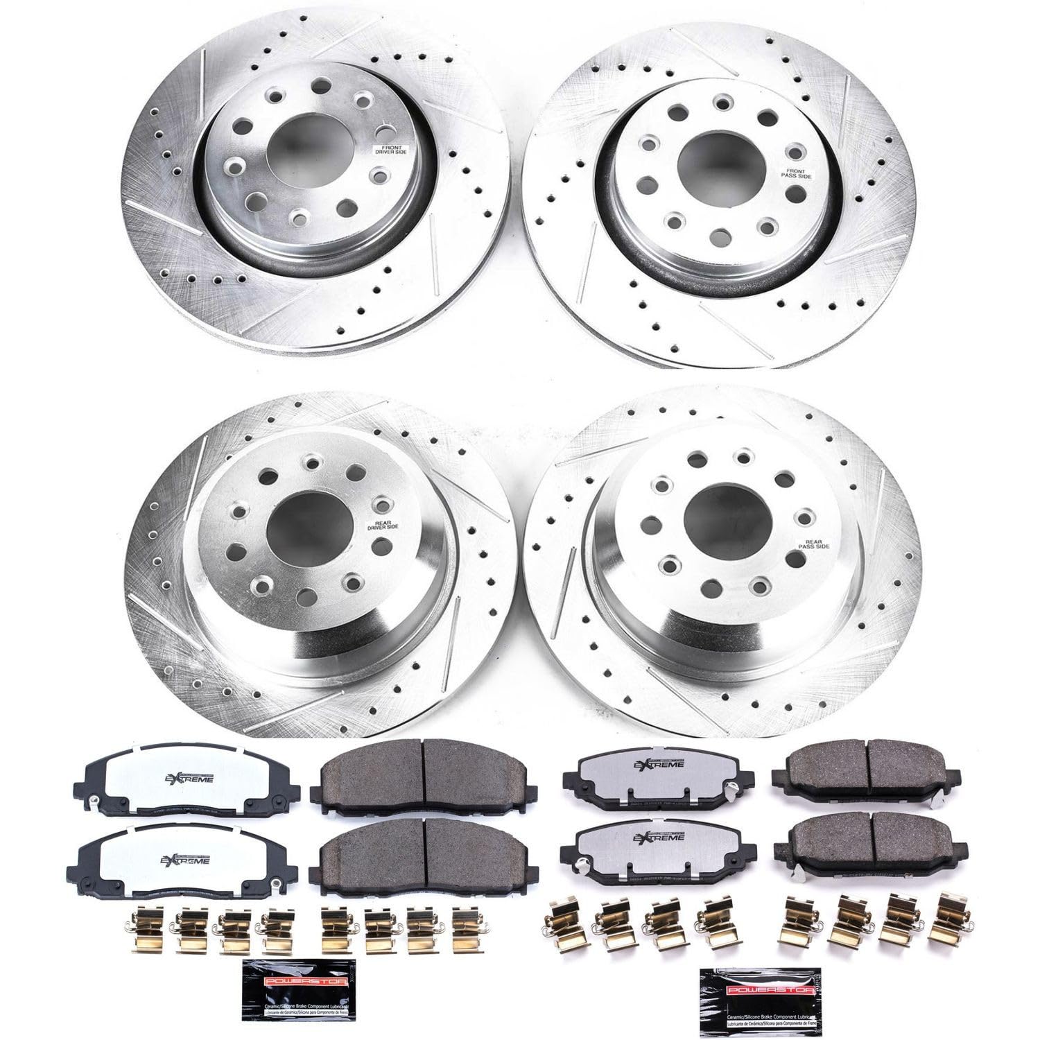 Power Stop Brake Kit Front and Rear For 2018 2019 2020 2021 2022 Jeep Wrangler - Truck & Tow Carbon Fiber Ceramic Pads & Drilled and Slotted Rotors Replacement, K7938-36