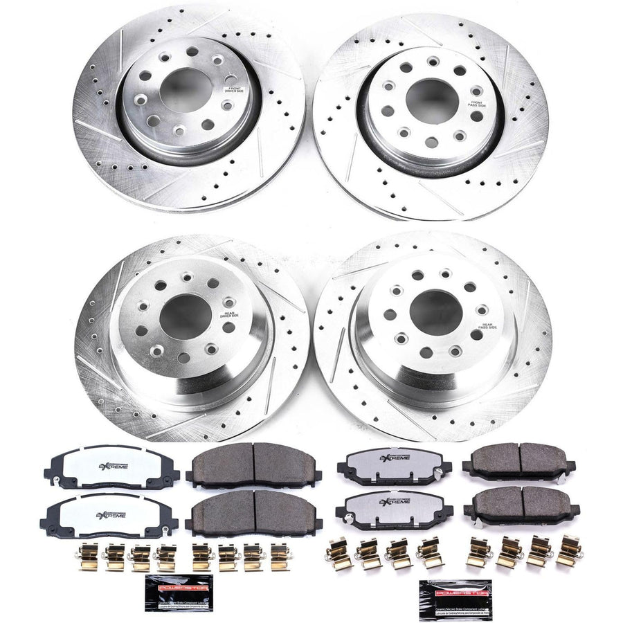 Power Stop Brake Kit Front and Rear For 2018 2019 2020 2021 2022 Jeep Wrangler - Truck & Tow Carbon Fiber Ceramic Pads & Drilled and Slotted Rotors Replacement, K7938-36