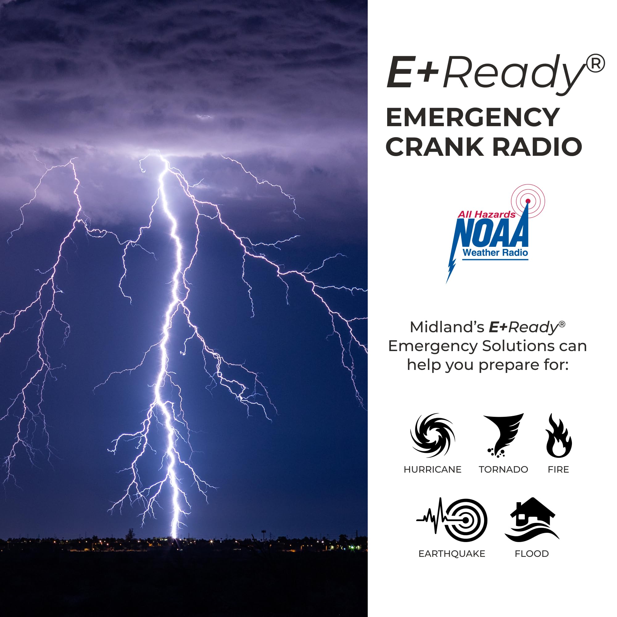 Midland NOAA ER210 Emergency Weather Radio - Compact, Crank, Weather Alerts, AM/FM Radio, Multiple Power Sources, SOS Emergency Flashlight