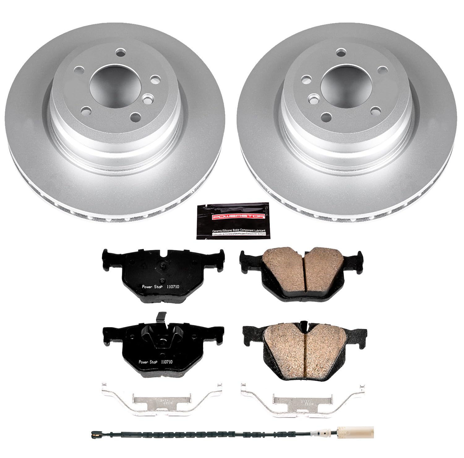 Power Stop Z23 Evolution CRK5982 Coated Brake Kit and 1 Rear Sensor Wire Rear